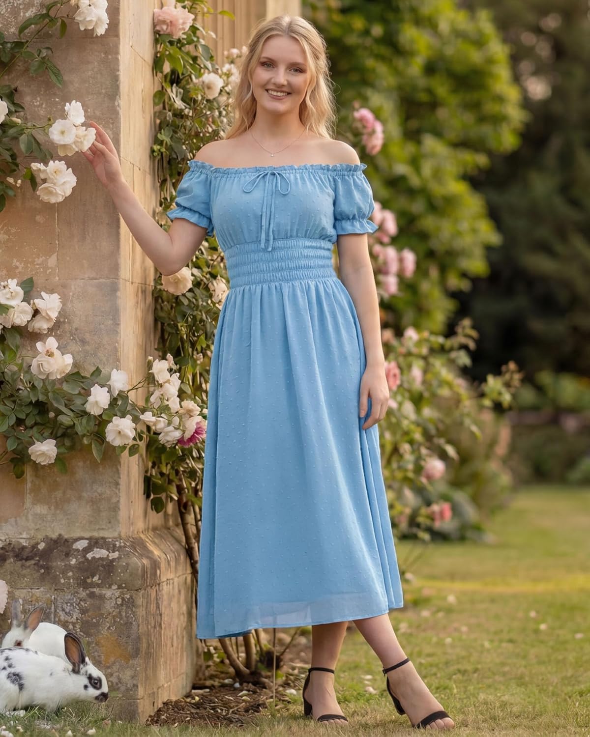 OXP Renaissance Dress for Women Off Shoulder Midi Dress Cottagecore Medieval Dress