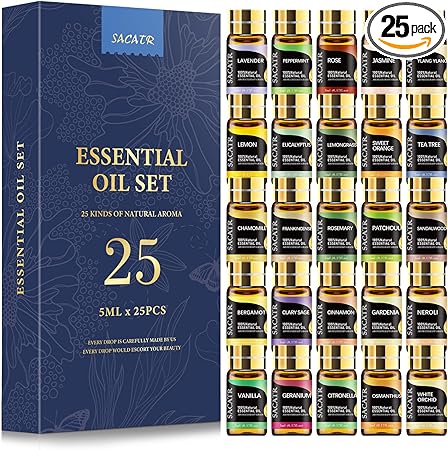 Essential Oil Set - Natural Essential Oils - Essential Oils Gift Set for Massage,Diffuser, Home Care, DIY Candle and Soap Making(25 * 5ML)