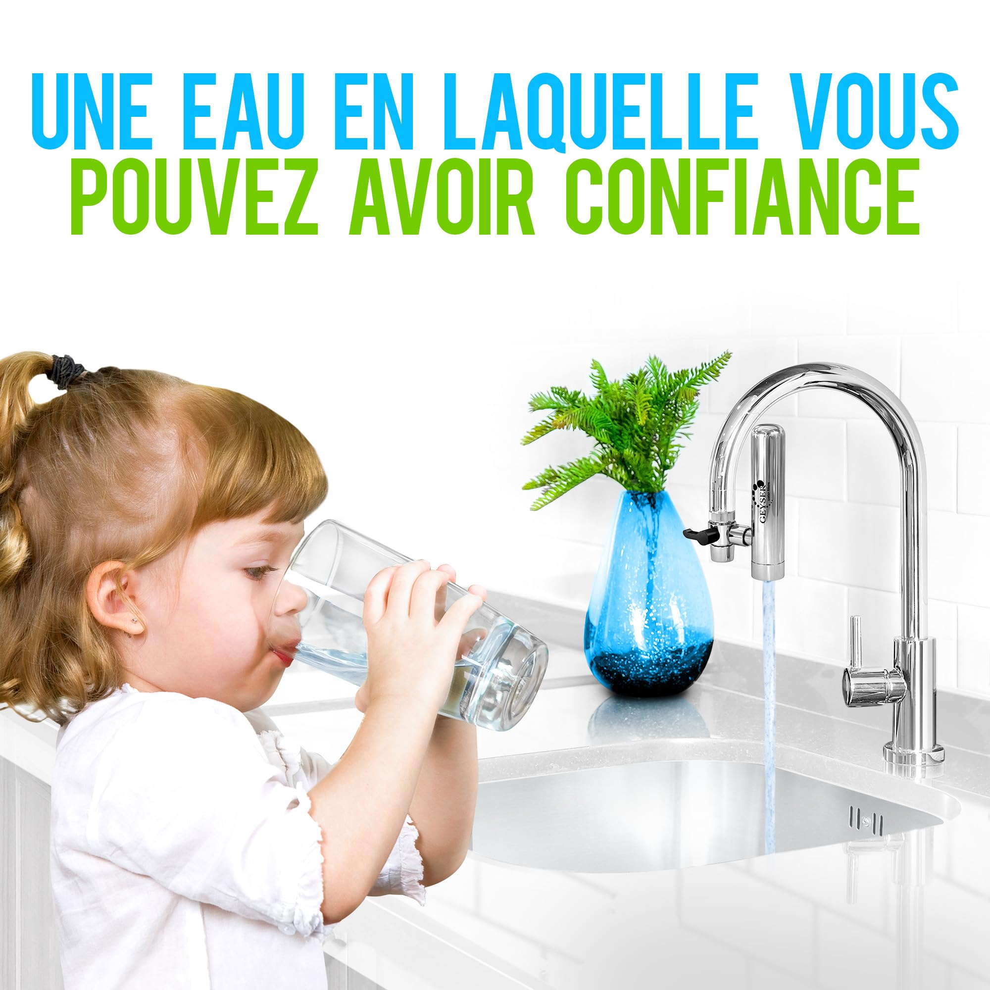 Geyser Euro Cartouche de Remplacement – Réduction du Chlore & Protection Contre le Tartre, Améliore le Goût de l’Eau du Robinet, Jusqu’à 3 Mois (Paquet de 1)