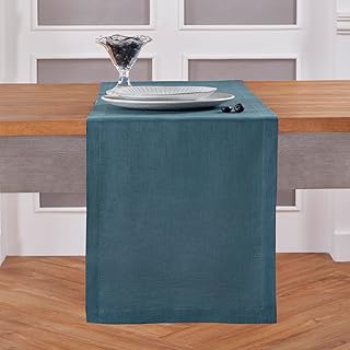 Solino Home Linen Table Runner 60 Inches Long – 100% Pure Linen Peacock Blue Table Runner 14 x 60 Inch – Machine Washable ...