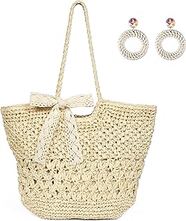 YYIHER Beach Bags for Women Straw Purses Ladies Tote Bag Summer Purse Woven Shoulder Handbags Rattan Beige