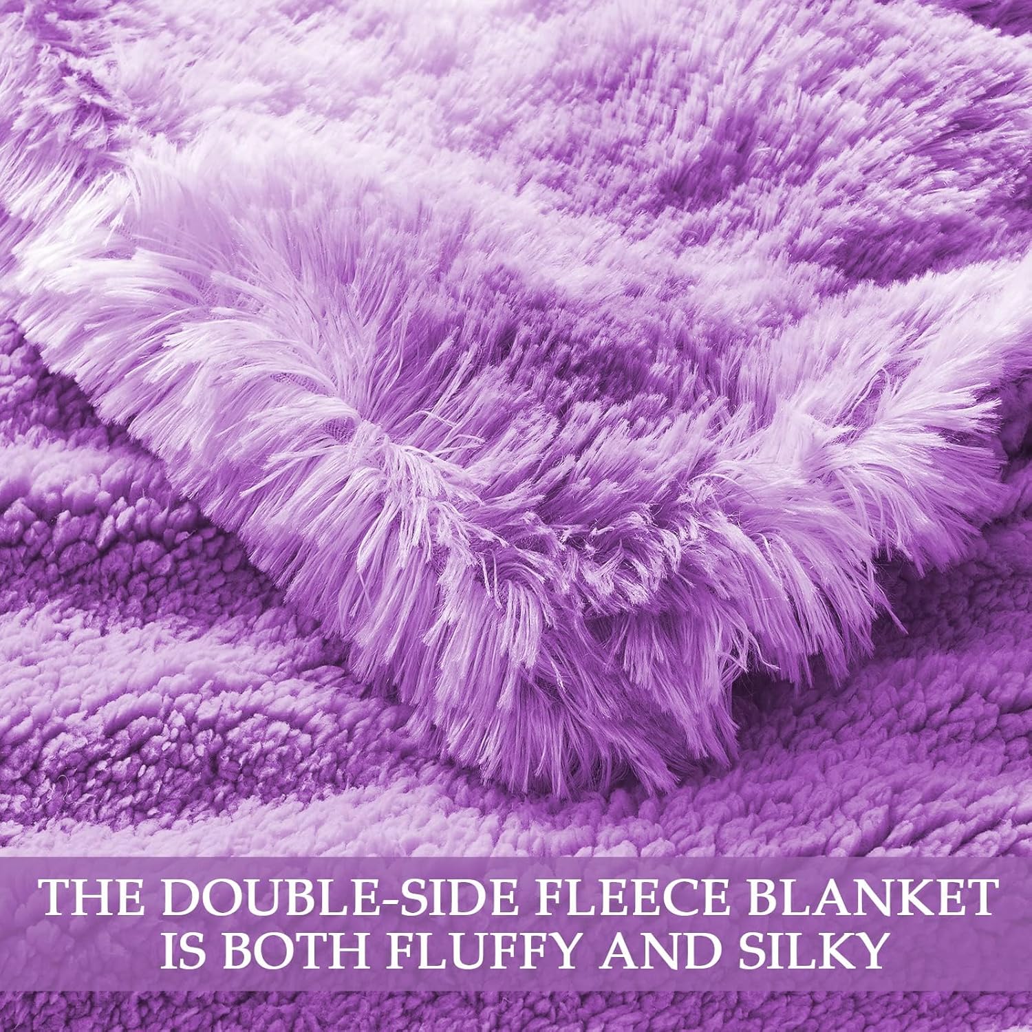 Exclusivo Mezcla Fuzzy Faux Fur Bed Blanket King Size, Reversible Shaggy Sherpa Fleece Tie Dyed Blankets, Fluffy Plush Warm Throws for Couch, Bed, 90X104 Inches, Purple - Image 3