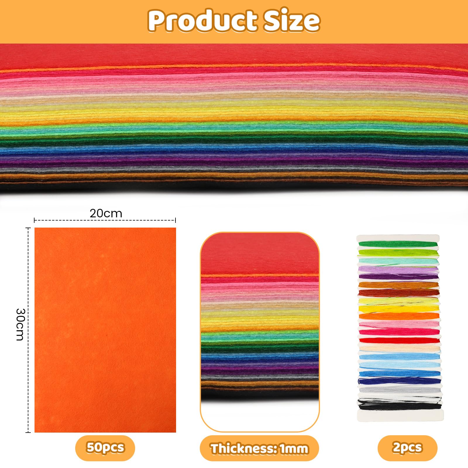 RoyalChic 50 Colour Felt Fabric Sheets for Crafting & Sewing - Image 2