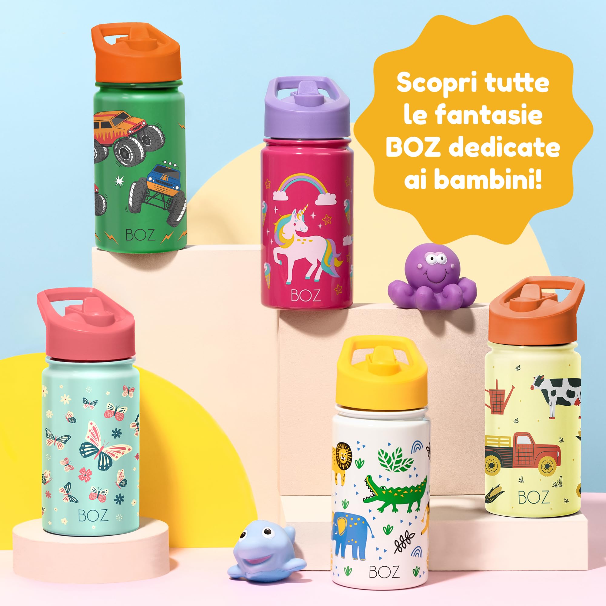 Borraccia Bambini con Cannuccia 400 ml BOZ, Termica, Lavabile in Lavastoviglie, BPA Free, Antigraffio