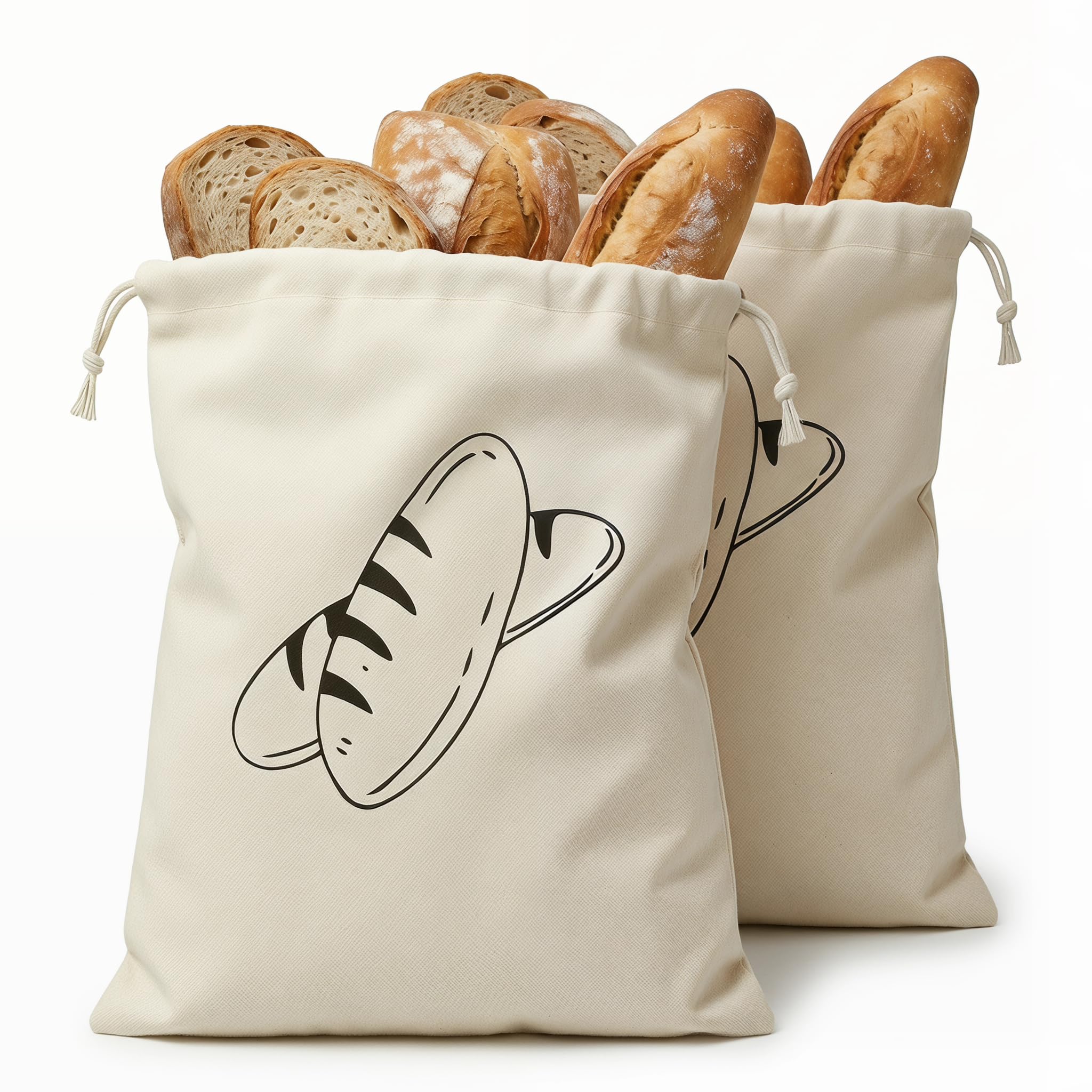 Solvio 2Pcs Linen Bread Bags For Homemade, Large Reusable Bread Storage Bags With Drawstring, Eco-Friendly Food Storage For Sourdough, Keep Dough Fresh