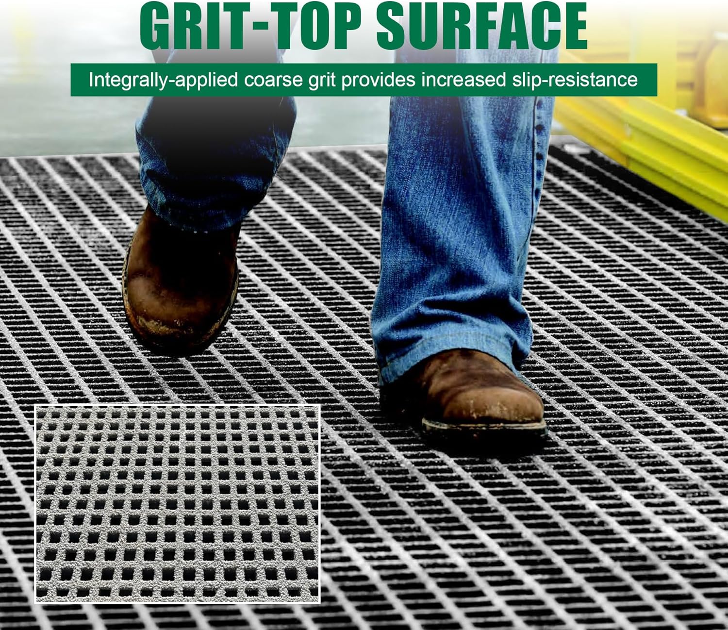 24x24x1.5in Gritted Fiberglass Molded Grating, 2' x 2' Heavy Duty FRP Industrial Grating Panel Non-Slip Grit-top Surface Micro-Mesh 3/4" Openings Bar Grille Plate for Car Wash,Decks,Grey