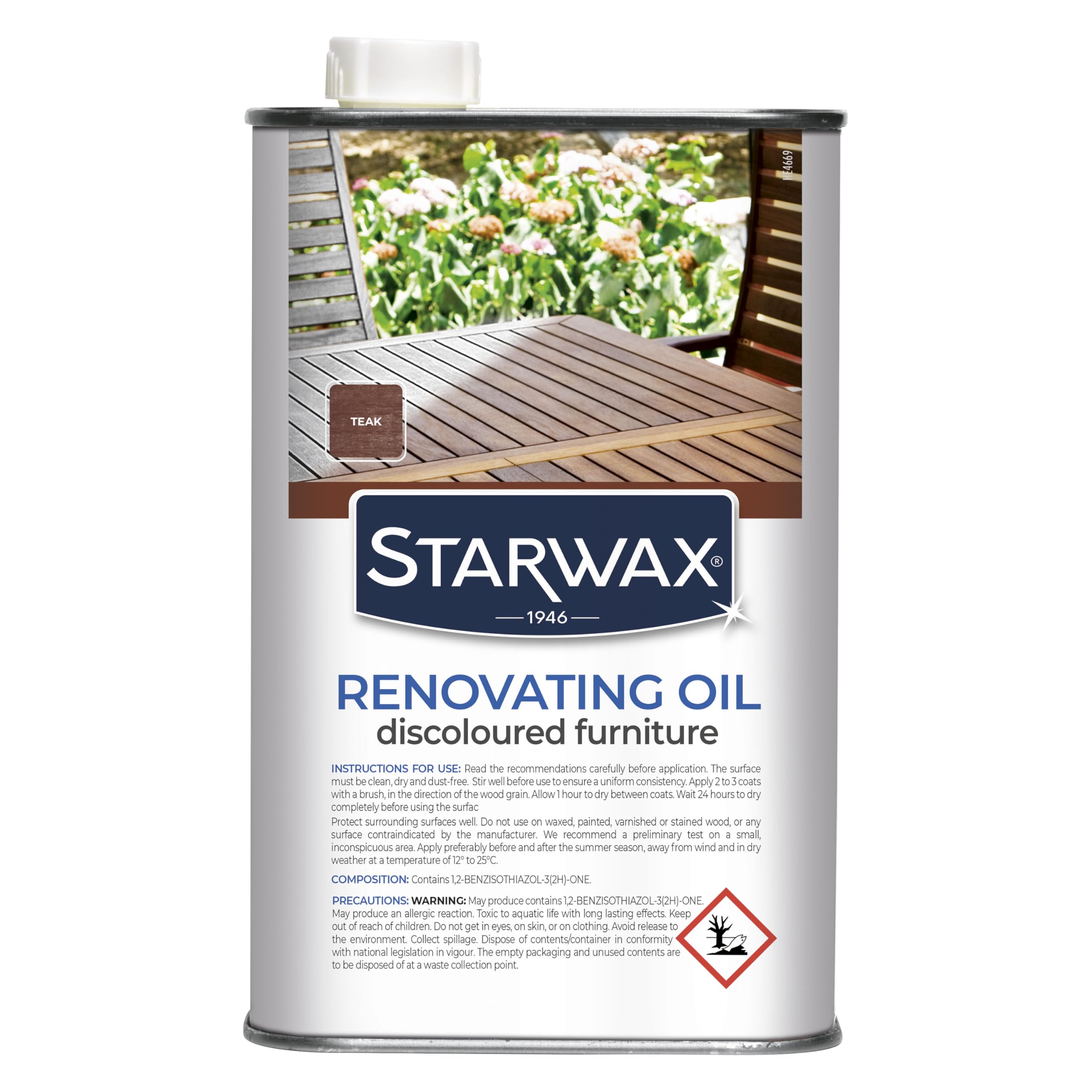 Starwax Teak Easy-To-Apply Renovating Oil For Discoloured Furniture 750Ml