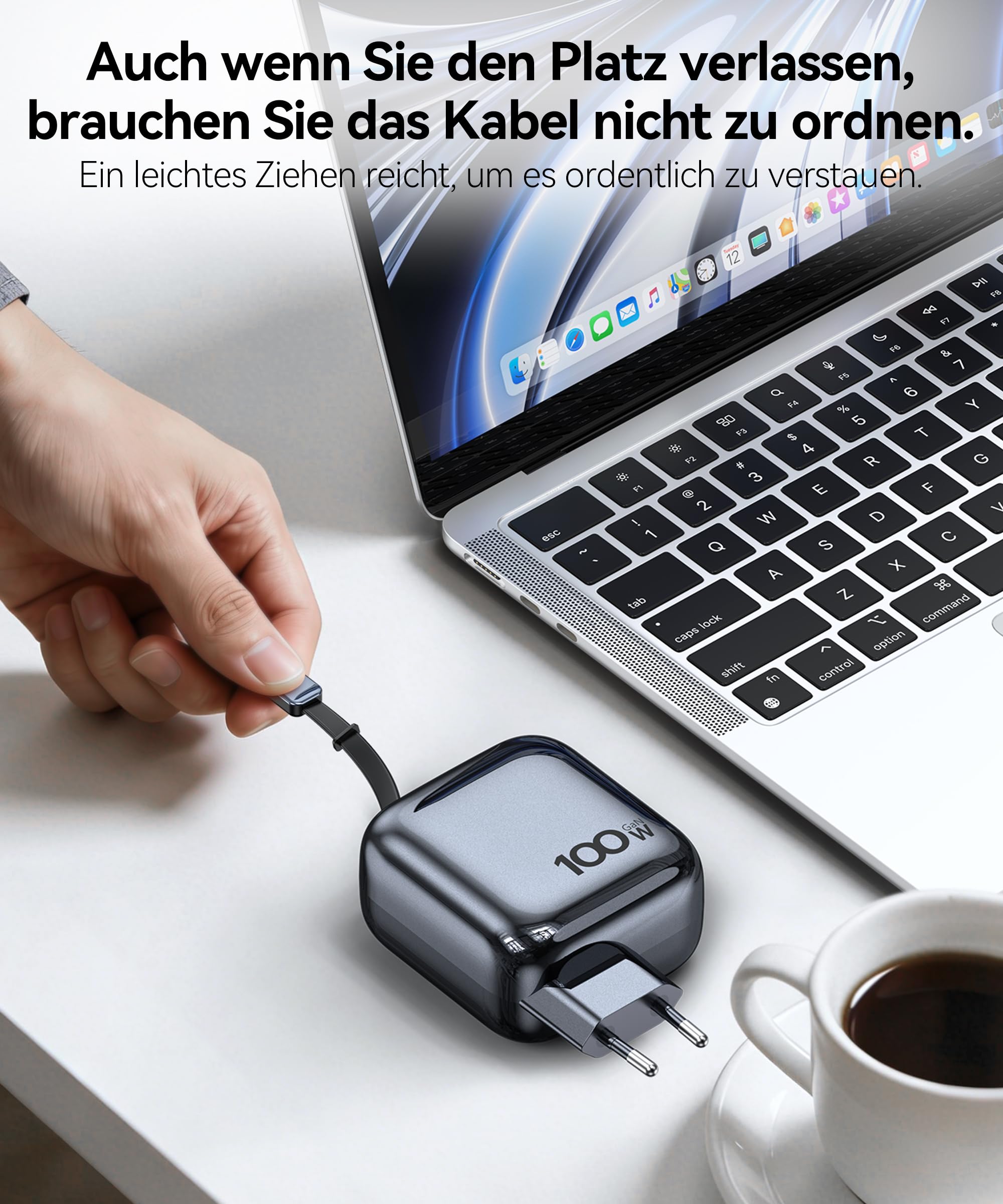 TOPADRE 100W USB C Schnellladegerät mit 1M Einziehbarem Kabel für MacBook