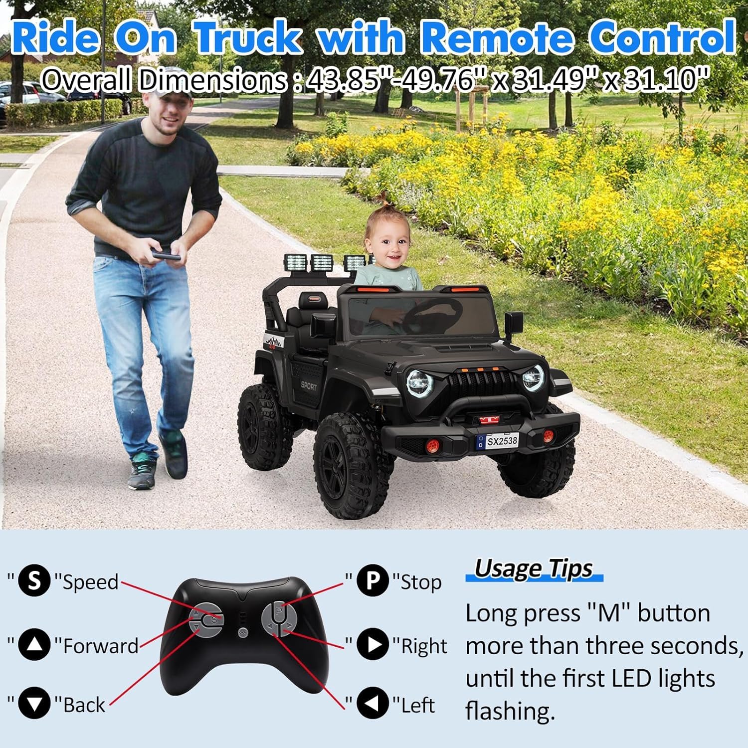 JR1839 Coche de control remoto parental negro, accesorios de control remoto Bluetooth 2.4G, receptor JR a juego eléctrico Ride On piezas de repuesto 2
