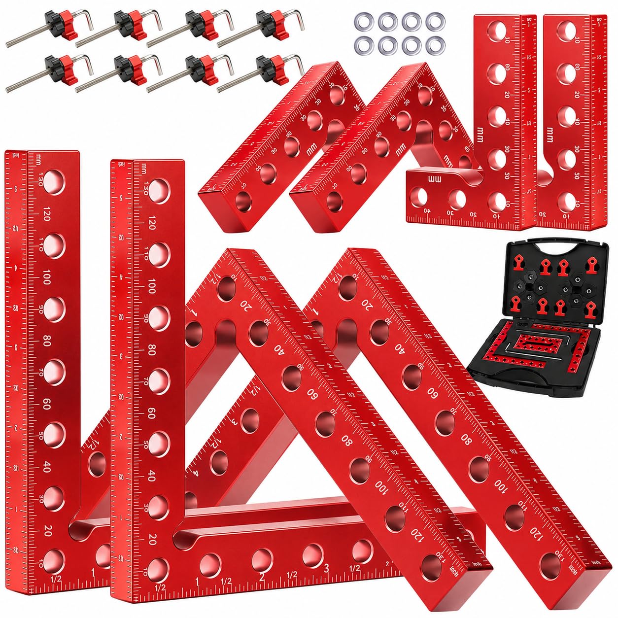 Lot de 8 équerres de positionnement à 90° aluminium, 4×140 mm + 4×80 mm | Kit d'équerres aluminium | serre joint angle meubles,cadres,tiroirs | Haute précision,outil menuisier| Aluminium antirouille