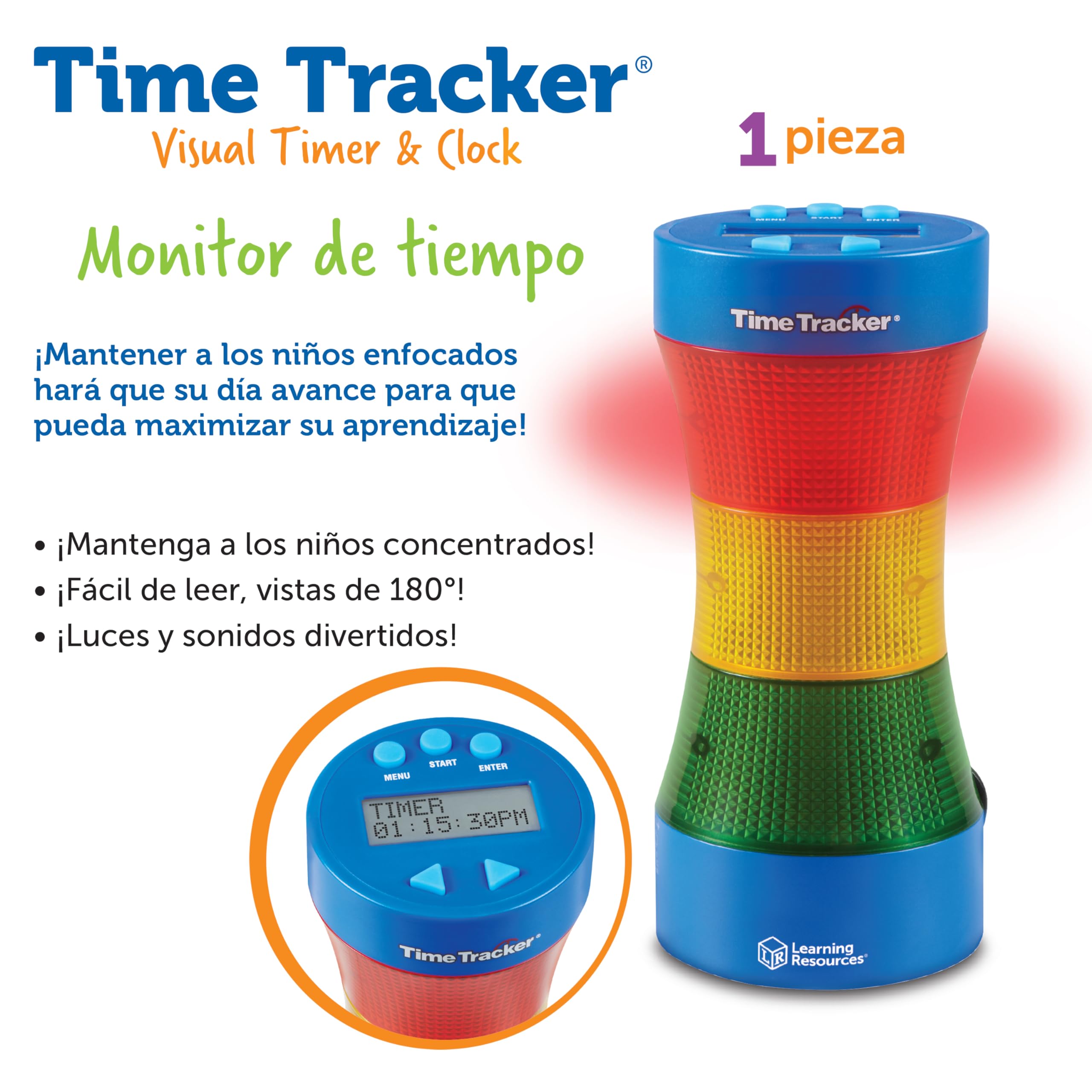 Learning Resources Temporizador Visual Infantil – Time Tracker 2.0 con Luces y Sonidos – Gestión de Rutinas y Tareas – 3+ Años – para Aula y Hogar