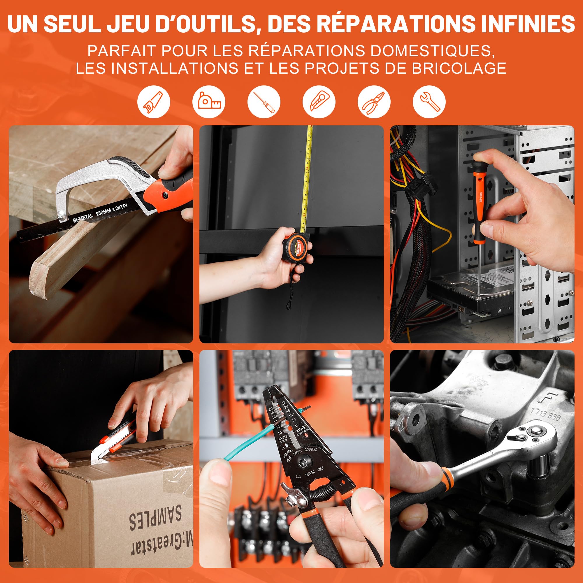 ValueMax Kit d'Outils 219 Pièces avec Sac Durable | Caisse à Outils Complete pour Bricolage, Réparation et Entretien Domestique