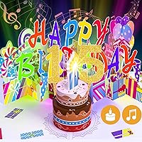Vista 20 de Gumry Tarjeta emergente de cumpleaños musical del 19º año, tarjetas 3D de vela de luz colorida soplable con canción, sonido de aplausos y vítores