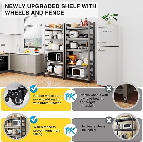 Miniatura 2 de Estantería de garaje de 72 pulgadas de alto con ruedas, estantes de garaje resistentes, estantes de metal grandes, estantes de almacenamiento de