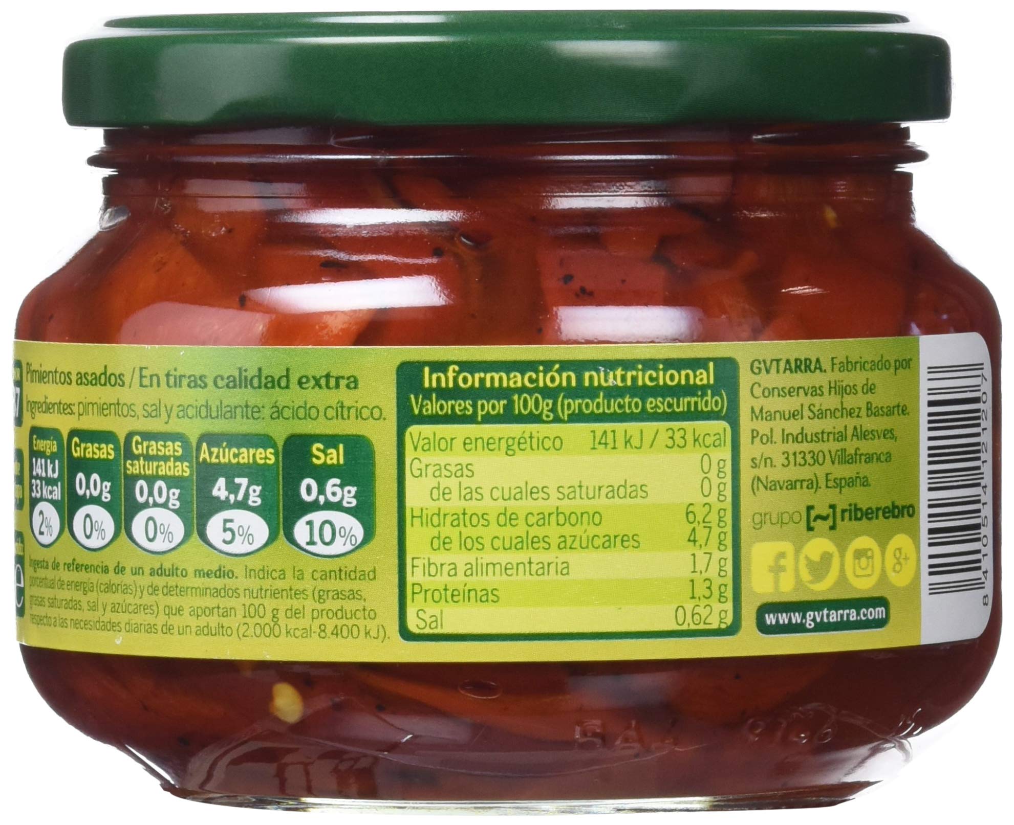 Gvtarra Pimiento Tiras Asado Verdura - Paquete de 6 x 260 gr - Total: 1560 gr
