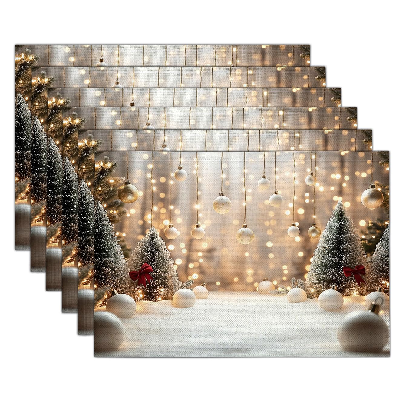 Sets de table boules de neige jaune 45x30cm en tissu lavable pour cuisine