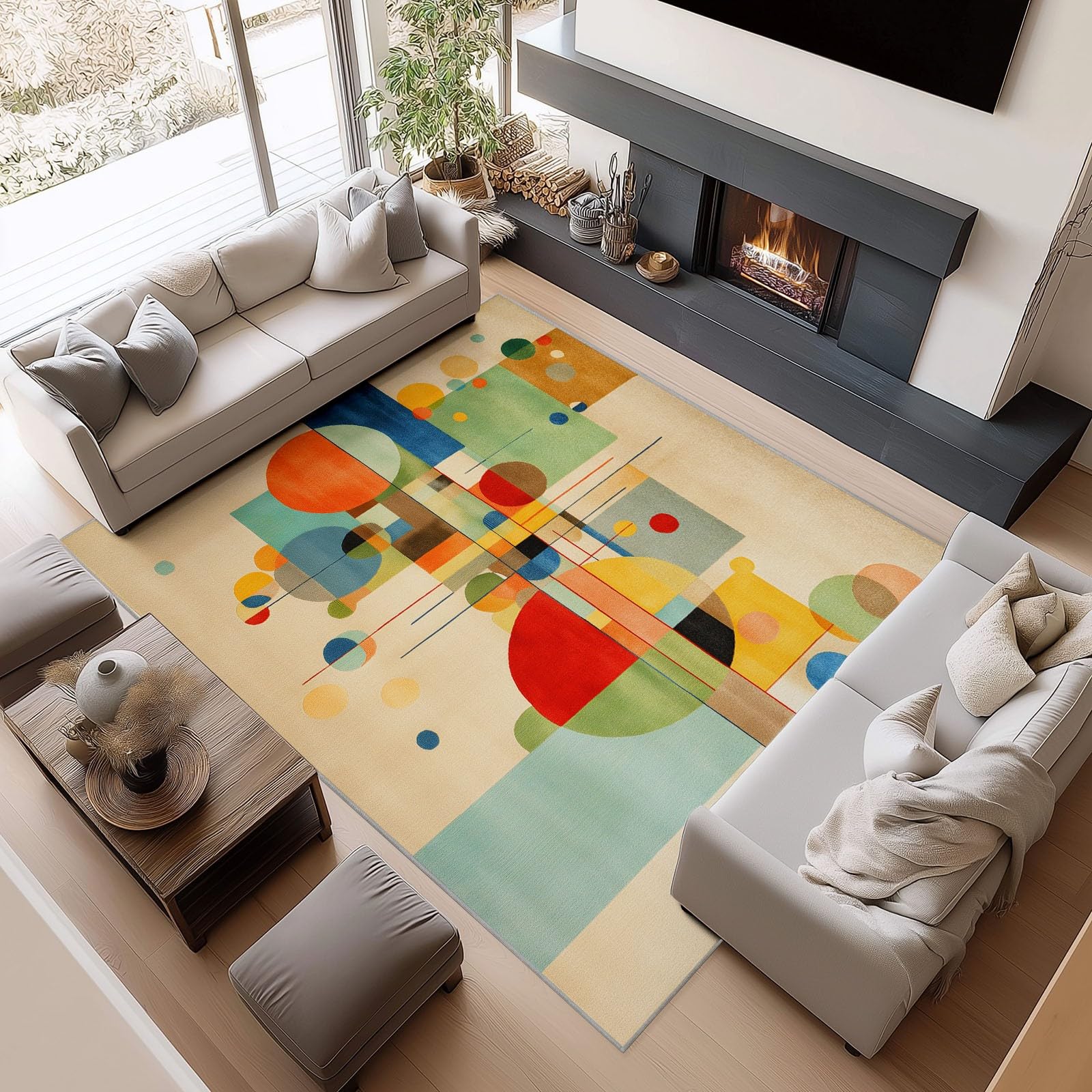 Alfombra beige 160x230 cm con diseño geométrico y abstracto para salón moderno