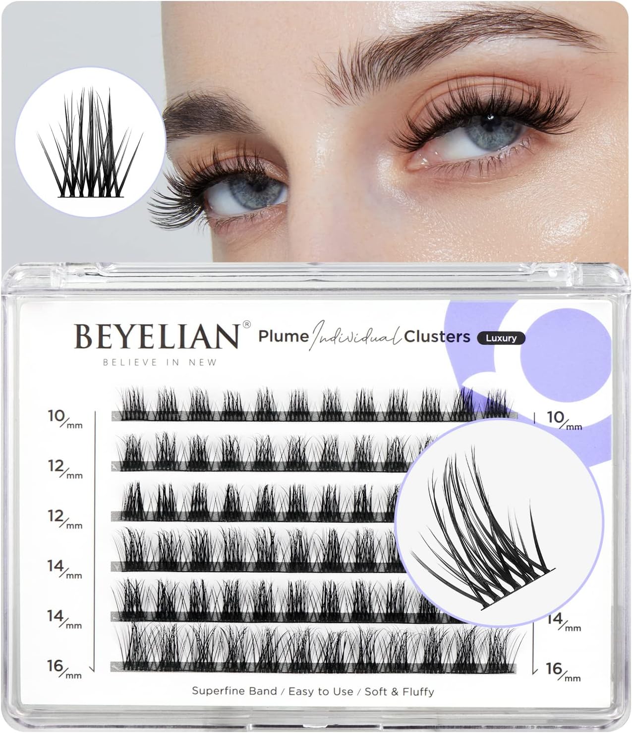 BEYELIAN Lash Clusters, 72 Pcs Individual Cluster Lashes, 10-16mm C Curl DIY Eyelash Extension Super Thin Band Resuable Soft Glue Bonded Lash Extensions (Style5 0.07 Mix Black Band)