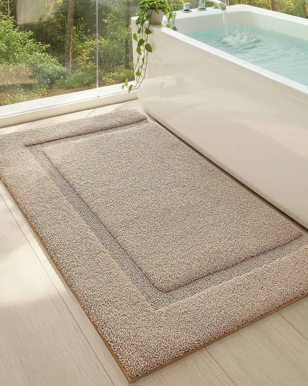 Color&Geometry Khaki Bathroom Rugs Non Slip Large Bath Rugs Absorbent 24"x43",Washable Bath Mat Quick Dry, Upgraded Premium Microfiber Plush for Bathroom Bathtub and Shower Floor,Laundry