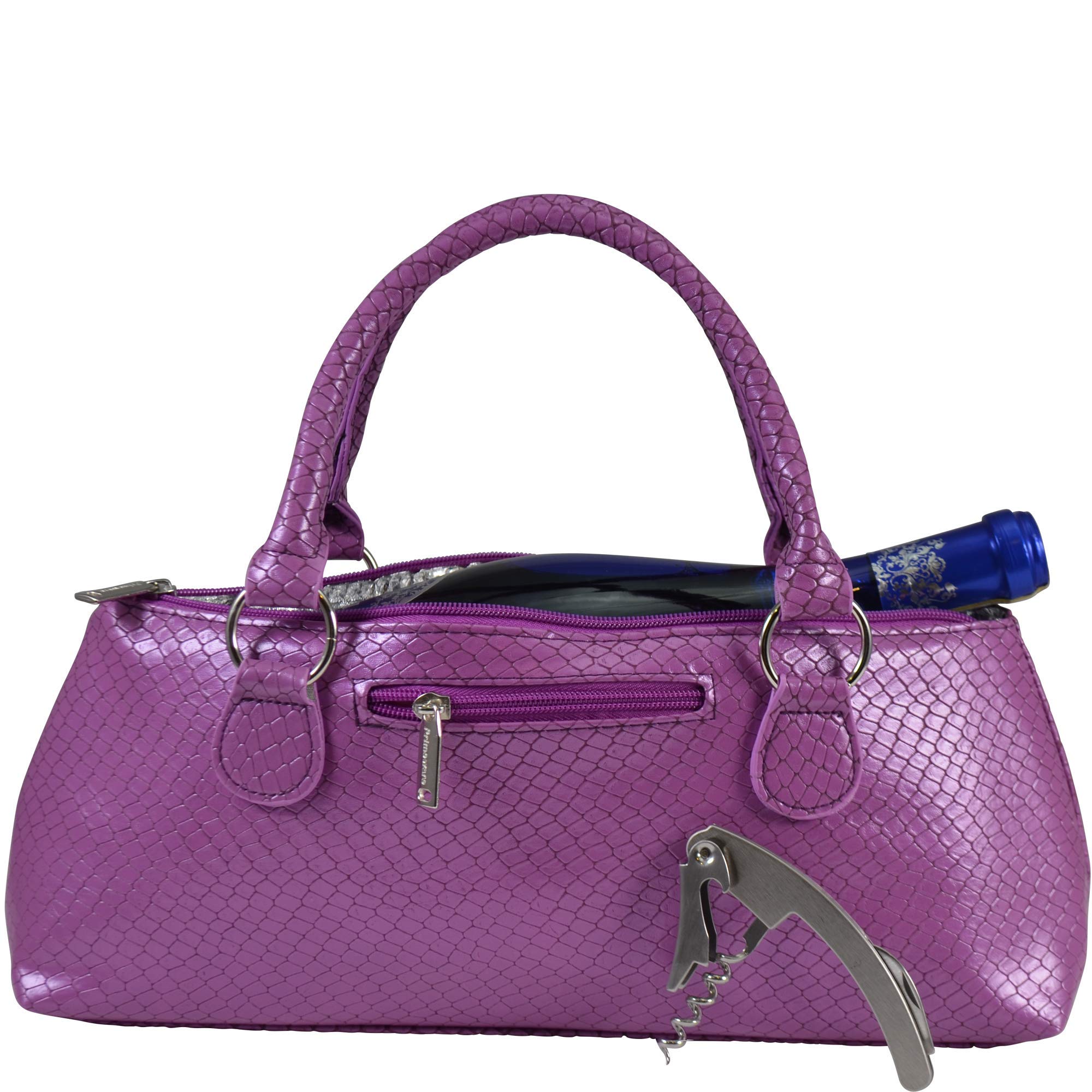 Wine Clutch Bag (Thermal Insulated) Trendy Women’s Carry Tote | Holds Red &amp; White 750mL Bottles | Trendy Fashion | Incl. Portable Waiter-Style Corkscrew (Lavender Burmese)