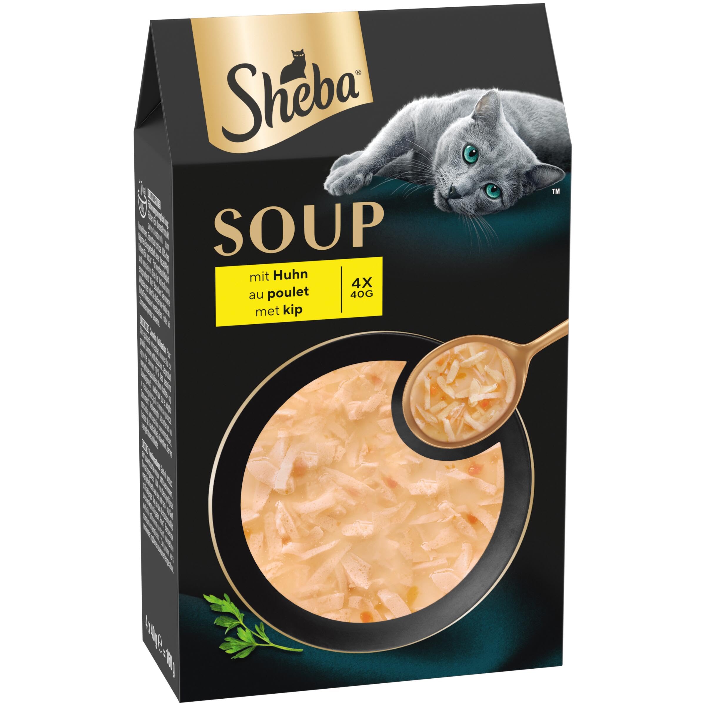 SHEBA Soupe Sachet de Nourriture Humide pour Chat Adulte au Poulet, Pack de 40 (10 x 4 x 40 g)