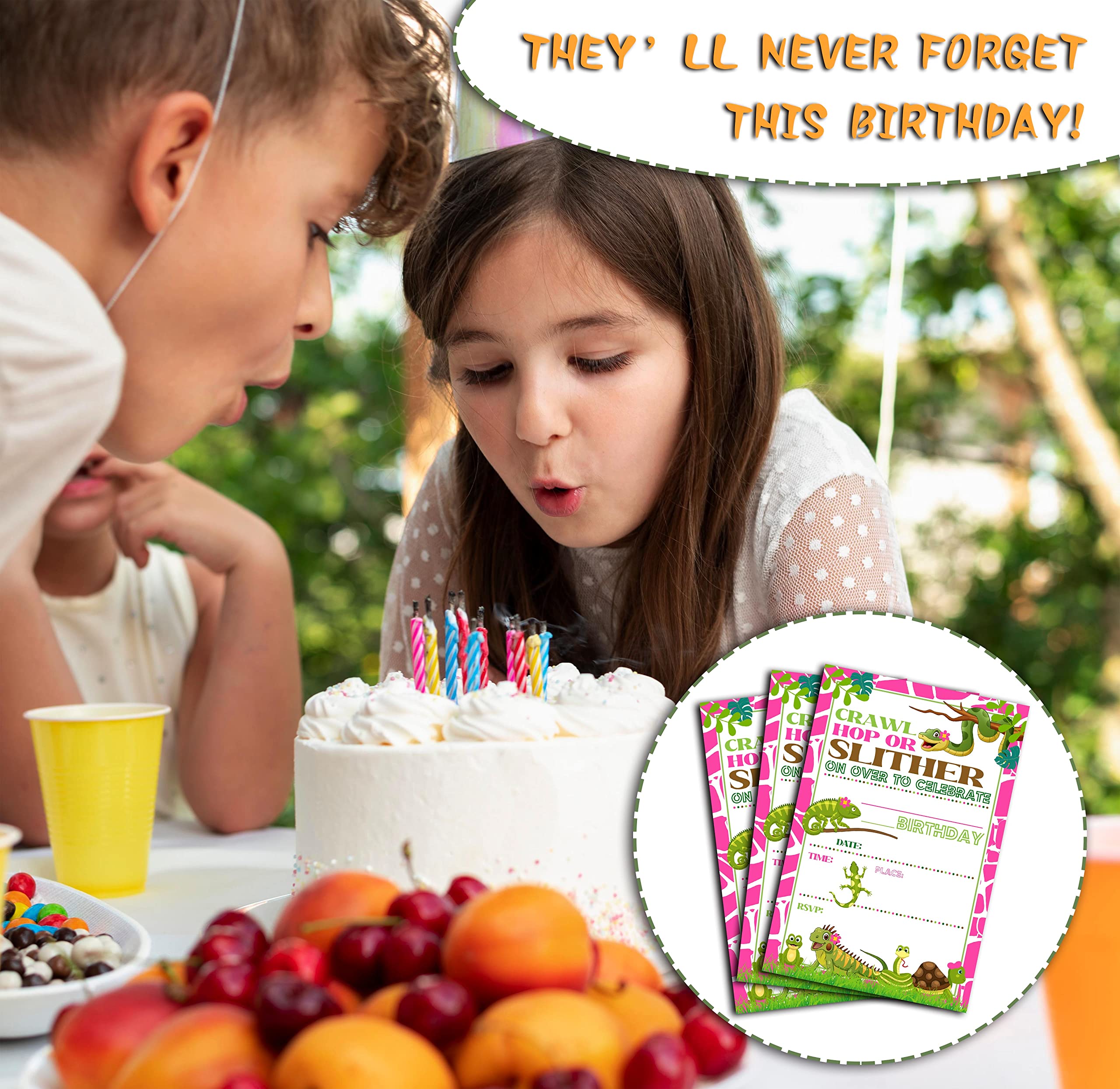 DETIHO 10 cm x 15 cm motyw gadów kartki z zaproszeniami na przyjęcie urodzinowe z kopertami - jaszczurka wąż żółw - wypełnij zaproszenie na imprezę w stylu - 20 zestawów - E26