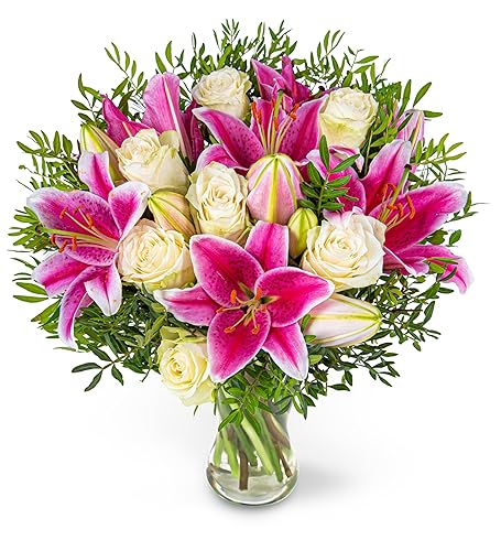 Pink Lilies and Rose - Birthday Flowers - Flowers Next Day - Thank You Flowers - Anniversary Flowers - Occasion Flowers - Get Well Flowers - Fresh Cut Flowers (Large Pink Lilies and Rose) - Large