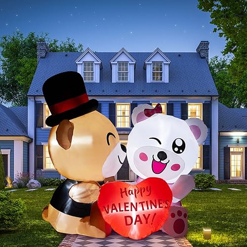 Decoración de oso inflable para el día de San Valentín oso inflable con forma de corazón con luz LED decoración del día de San Valentín para patio