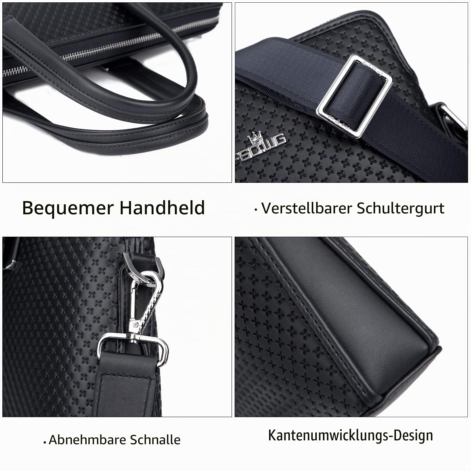FSD.WG Herren Business Tasche,Wasserdichte Leder Aktentasche,Schulter Laptop Business Tasche für Business,Schule,Reisen,Abnehmbar