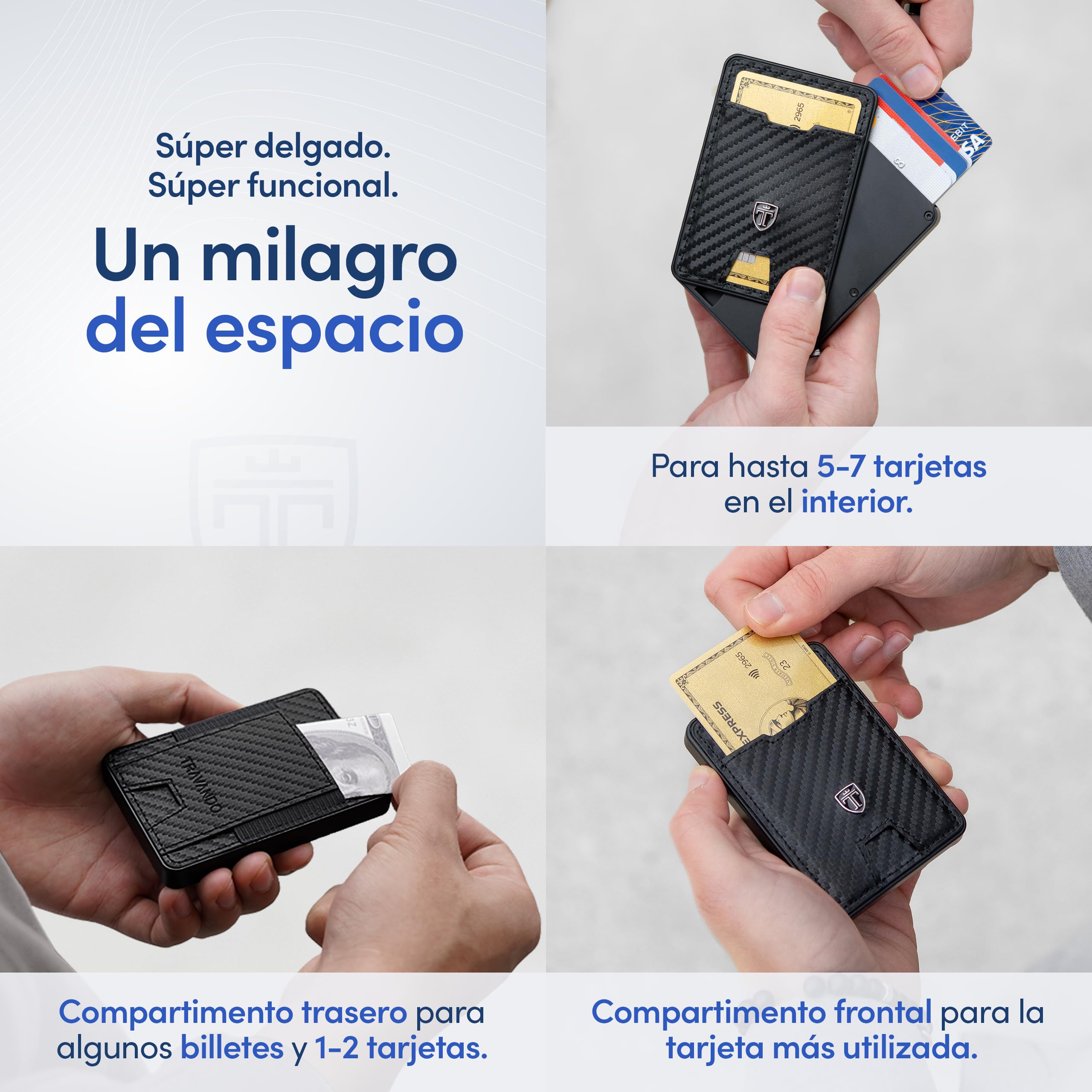 TRAVANDO SWYPE Aluminio Cartera Tarjetero Hombre - Carteiras Homens con Proteccion RFID - Monedero pequeño - Smart Wallet for Men - Carteira Porta Cartao (Bandeja de Dinero, Carbono)