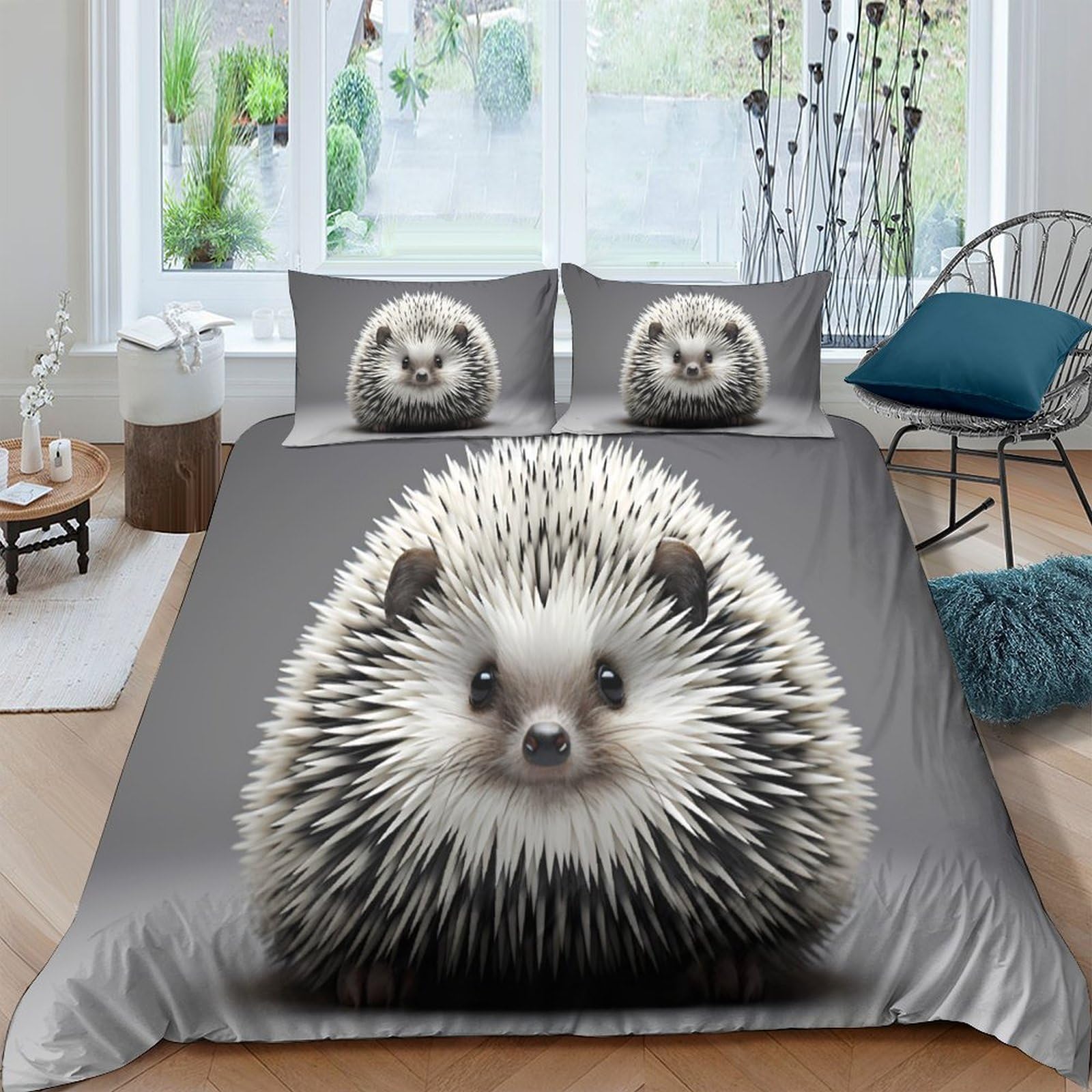 Ctjqhvkz Style-7 3D Printed Hedgehog Fitted Sheet Microfiber Soft Grey Animal Bed Sheet For Bedroom Guest Room Dorm Decor Mattress Protection Single（135X200cm）
