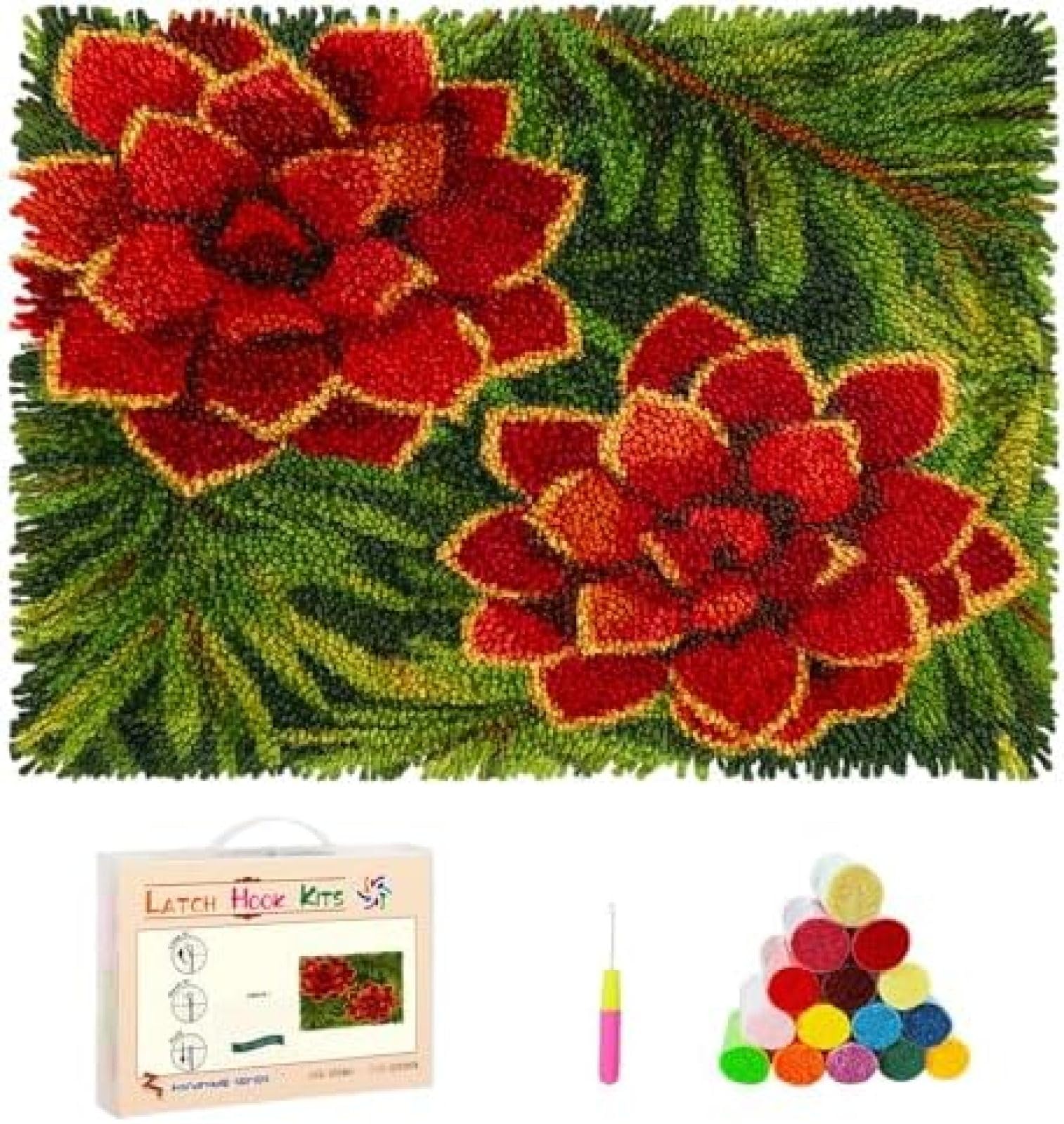 Wallphantom Knüpfkissen DIY Riegel Haken Kits,Weihnachtssukkulenten,DIY Wandteppich Teppich Herstellung für Kinder Erwachsene Anfänger Wohnkultur,80x115cm