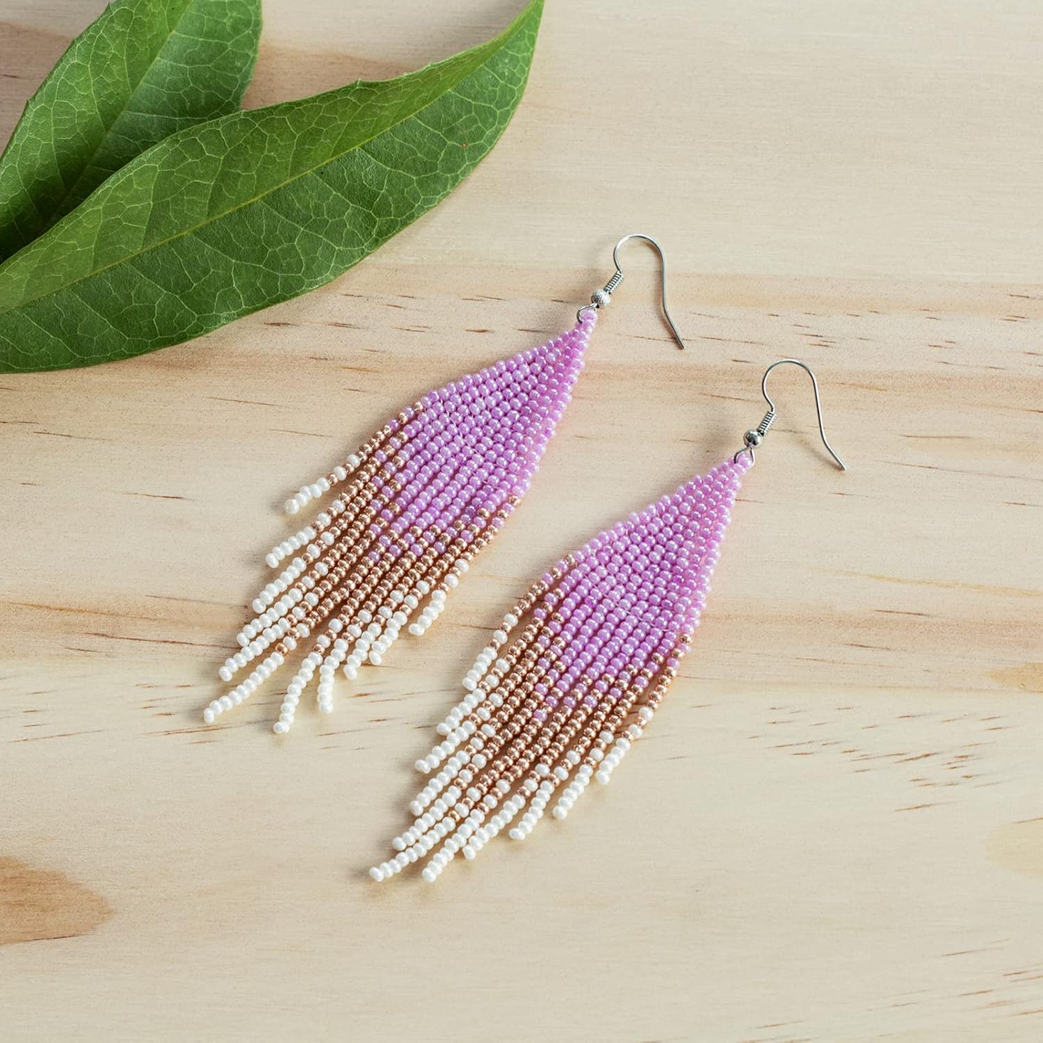 Native Beaded Tassel Earrings Boho - Handmade Seed Bead Statement Fringe Drop Earrings for Women Dangling - Image 5