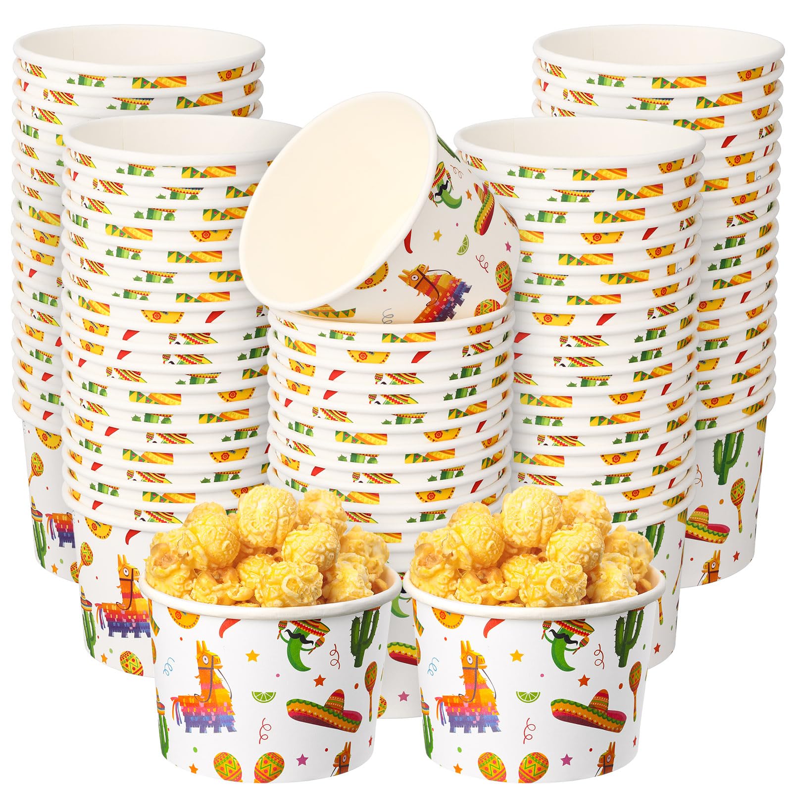 Nuanchu 100 Pack 9 oz Cinco de Mayo Ice Cream Cups Mexico Festival Disposable Dessert Bowls Cactus Paper Snack and Soup Cups for Hot or Cold Food Cinco de Mayo Party Decoration