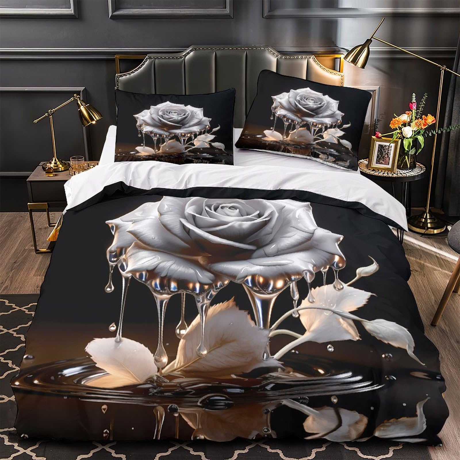 Parure de lit fleurs de magnolia effet 3D finitions haut de gamme