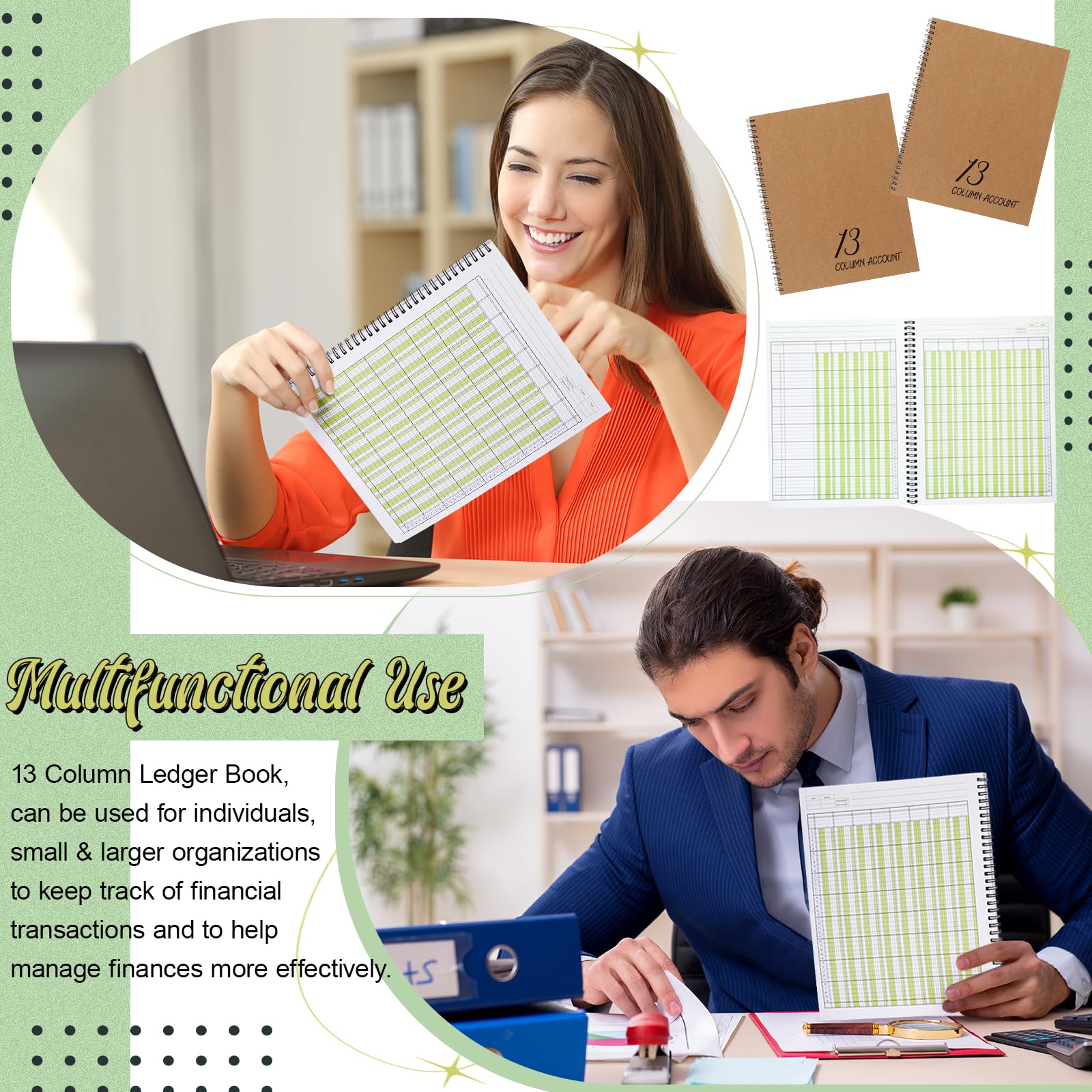 Feifeiya 6 quaderni a 13 colonne, 22,5 x 27,9 cm, blocco per conti e analisi, copertina in carta kraft, 100 pagine, per uso personale e aziendale (50 fogli)