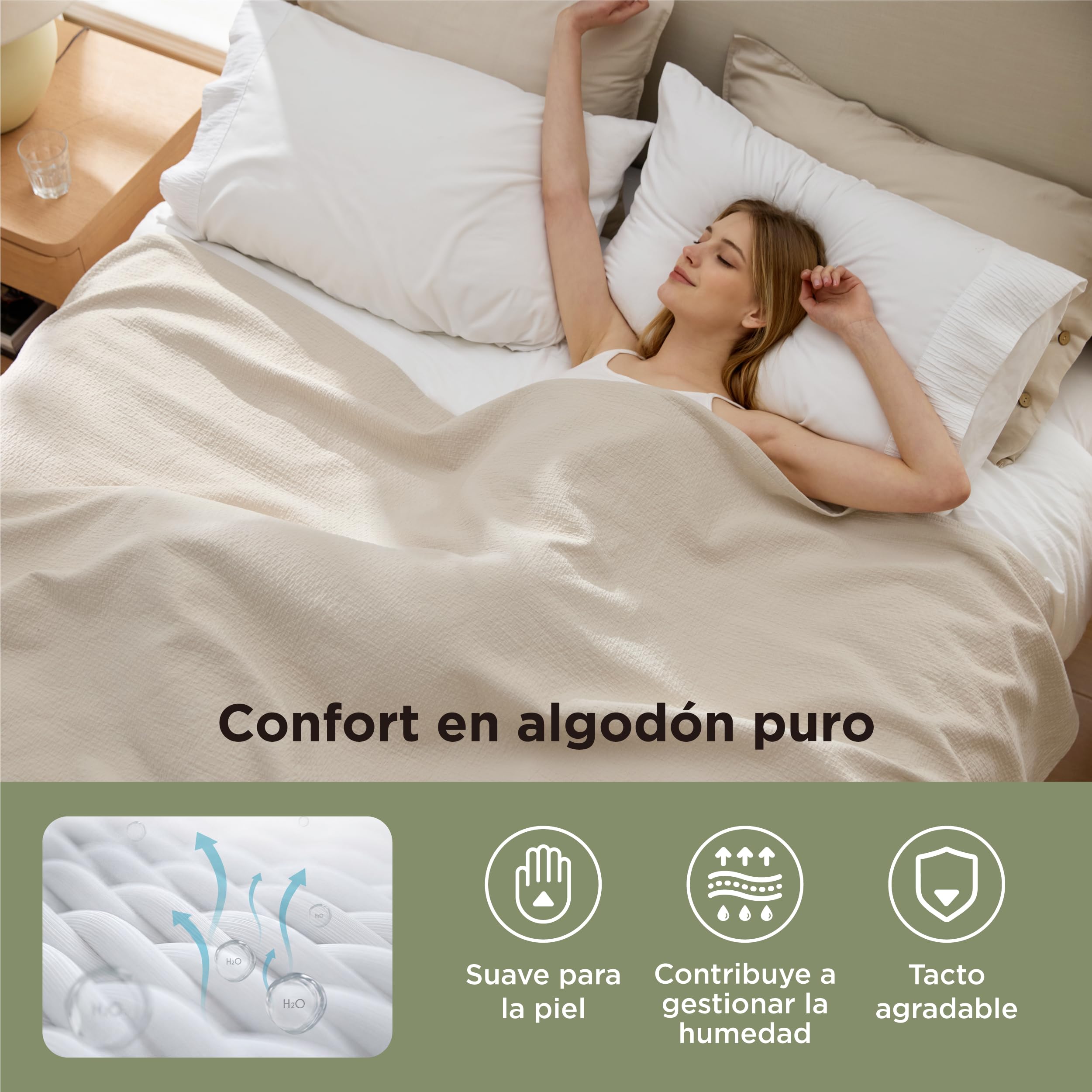 Bedsure Manta de Mousselina - 100% Algodón, Beige, 180x240 cm