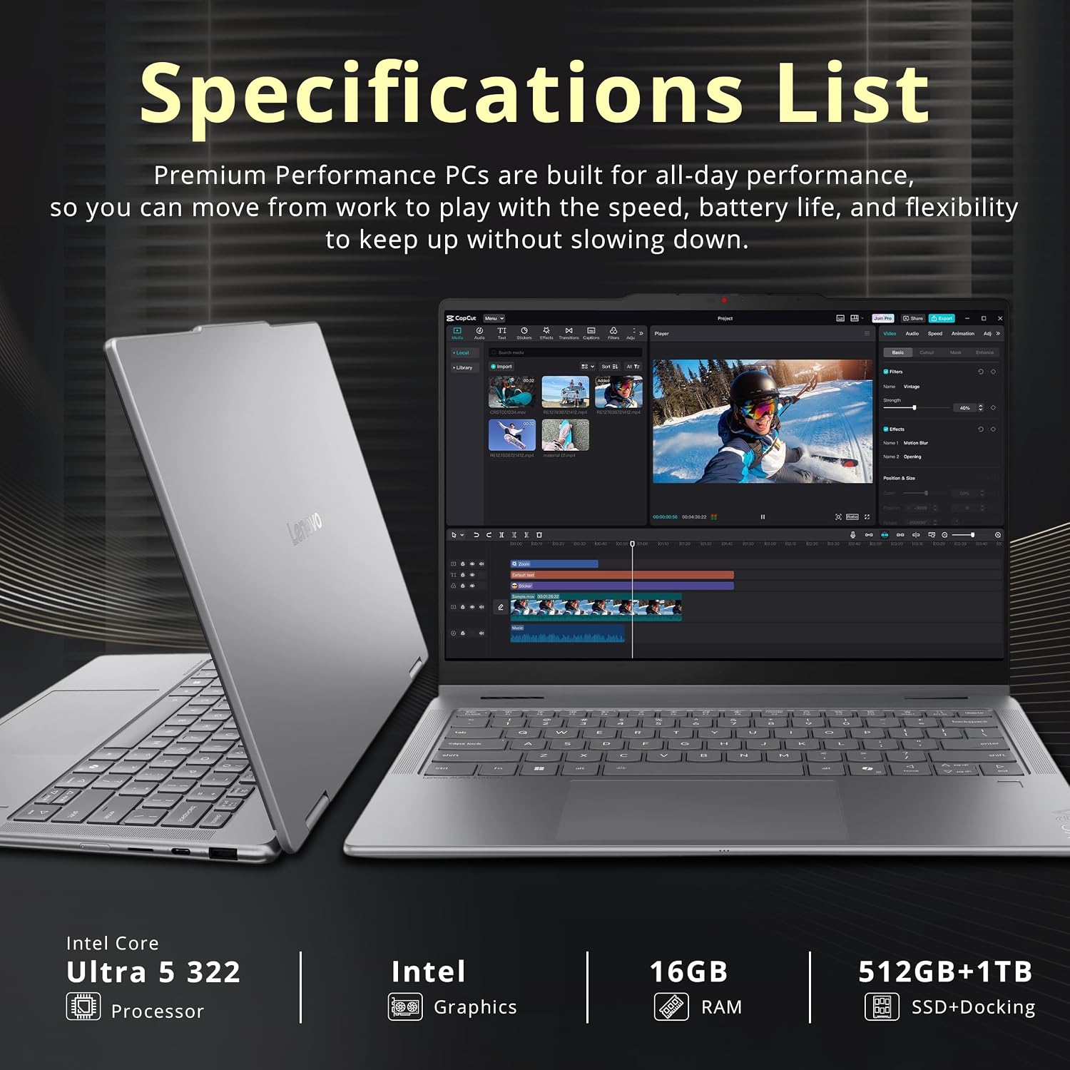 Lenovo Yoga 7i 2-in-1 14" 2K OLED Touch Laptop, Intel Ultra 5 322, 16GB Memory, 1.5TB Storage (512GB SSD+1TB Docking Station), Intel Graphics, Backlit Keyboard, Fingerprint, Wi-Fi 7, Win 11, Luna Grey image 3