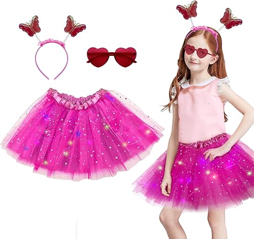 Faldas tutú para niña, falda tutú roja con rosas LED para niñas para cumpleaños, fiestas y disfraces de hadas, traje de baile de princesa iluminado