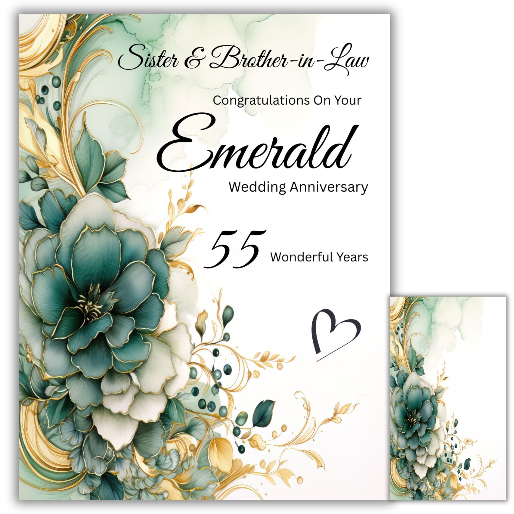 Sarah Elizabeth Collection - Emerald Anniversary Card with Gift Tag (Sister & Brother-in-Law) / Extra Large Luxury Card approx 11" x 8", 55 years Celebration Marriage Love (Sister & Brother-in-Law) โ image 1