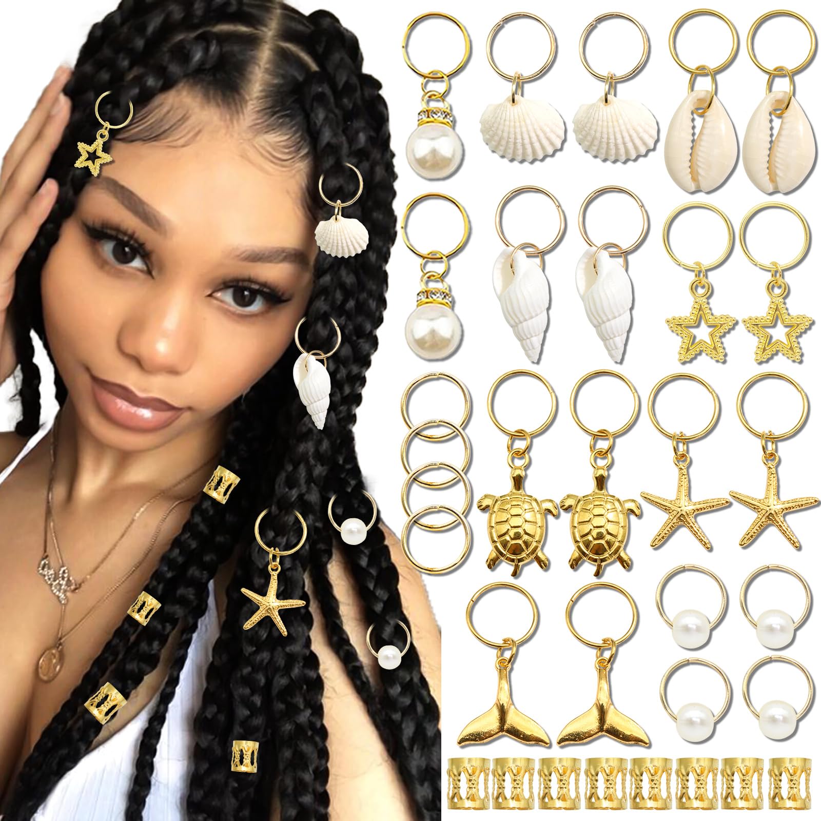 Amazon.com : VENOFEN 40PCS Shell Loc Jewelry Gold Hair Jewelry for 