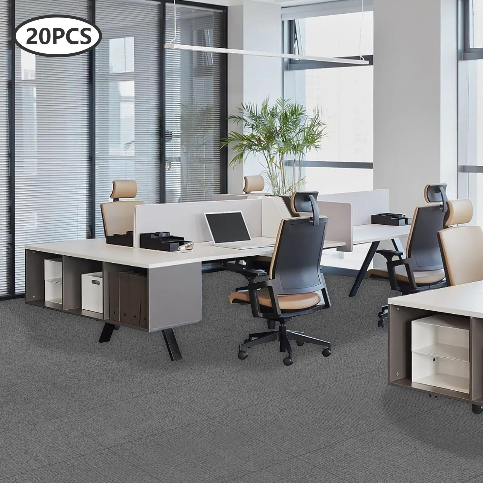 20 Stück Teppichfliesen Selbstliegend, Rutschfeste Boden Teppich 50x50 cm Strapazierfähig Teppich Fliesen für Büro, Wohnzimmer, Schlafzimmer, Hellgrau