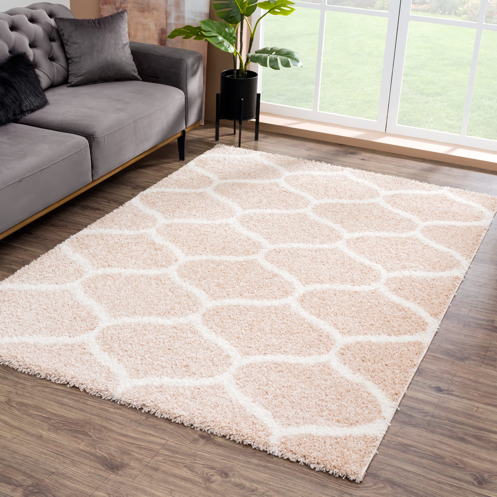 SANAT Madrid Shaggy Tapis à Poils Longs pour Salon, Chambre à Coucher, Cuisine - Beige - Dimensions : 120 x 170 cm