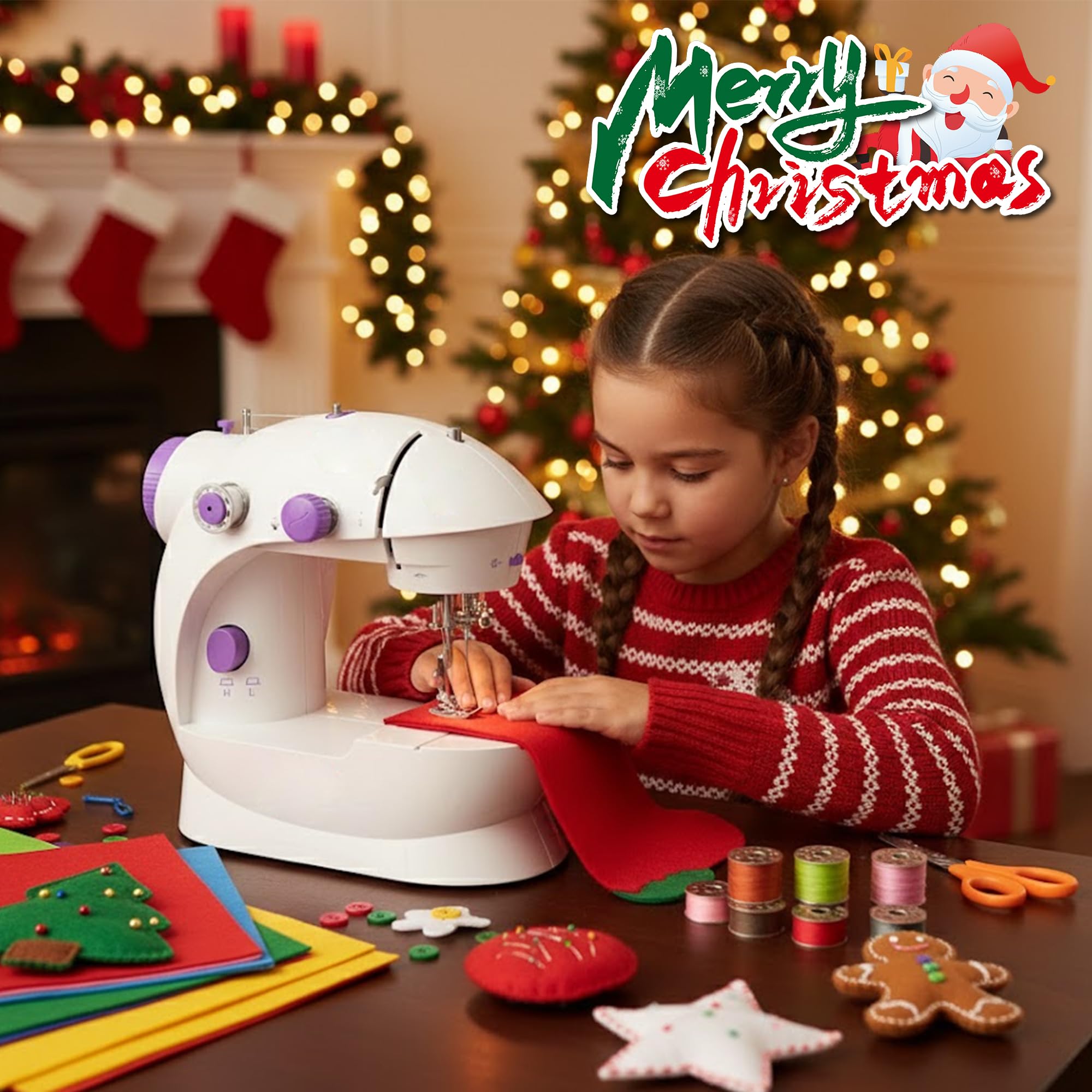 Mini macchina da cucire per bambini principianti, macchina da cucire portatile elettrica facile da usare, piccolo strumento da cucito portatile aggiornato con kit da cucito.