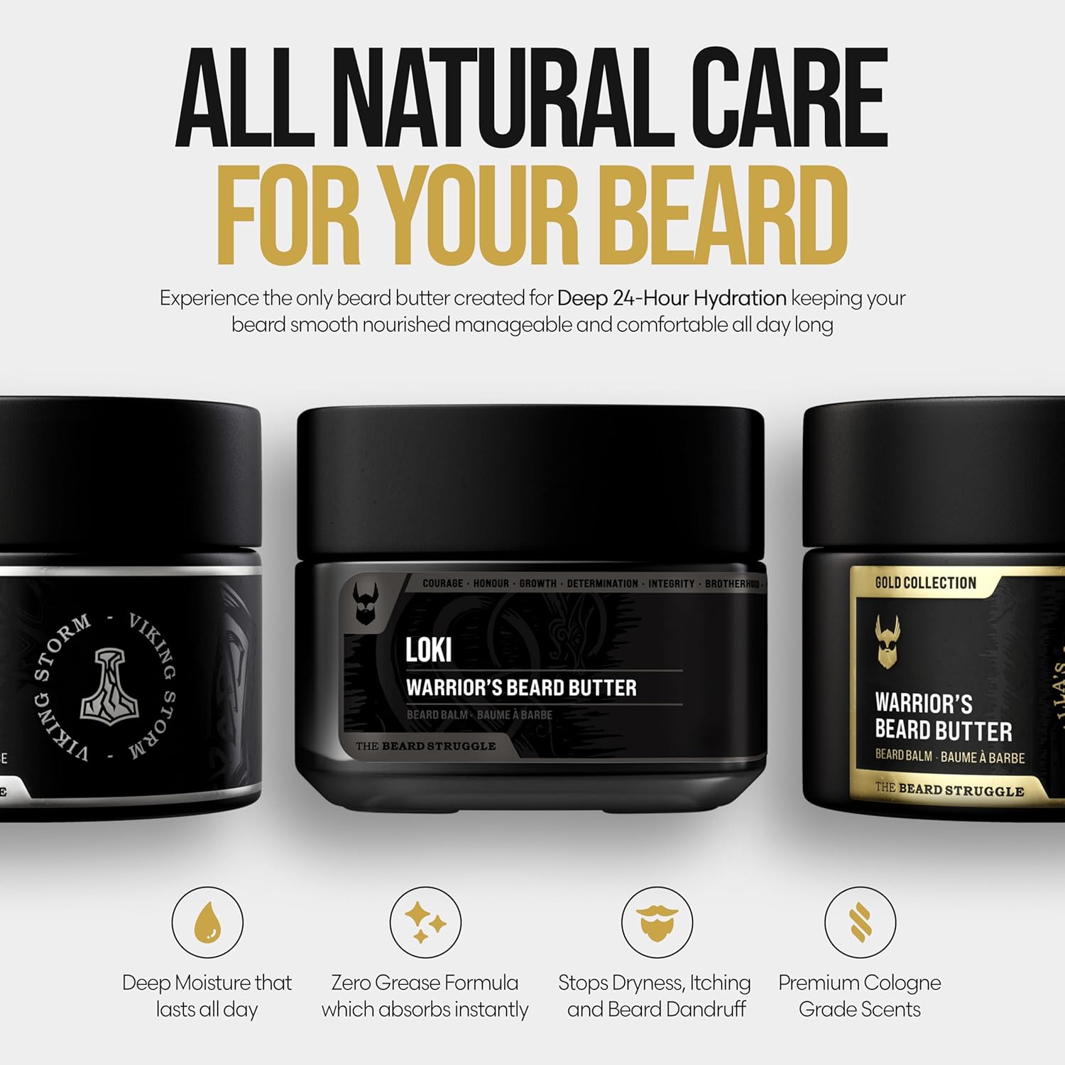 The Beard Struggle Warrior’s Beard Butter Alfheim's Forests - Silver Collection - Non-Greasy Low-Hold Formula, Luxurious Cologne-Grade Fragrances 100% Natural - 50g / 1.76 US. oz. Warrior-Glass Jar