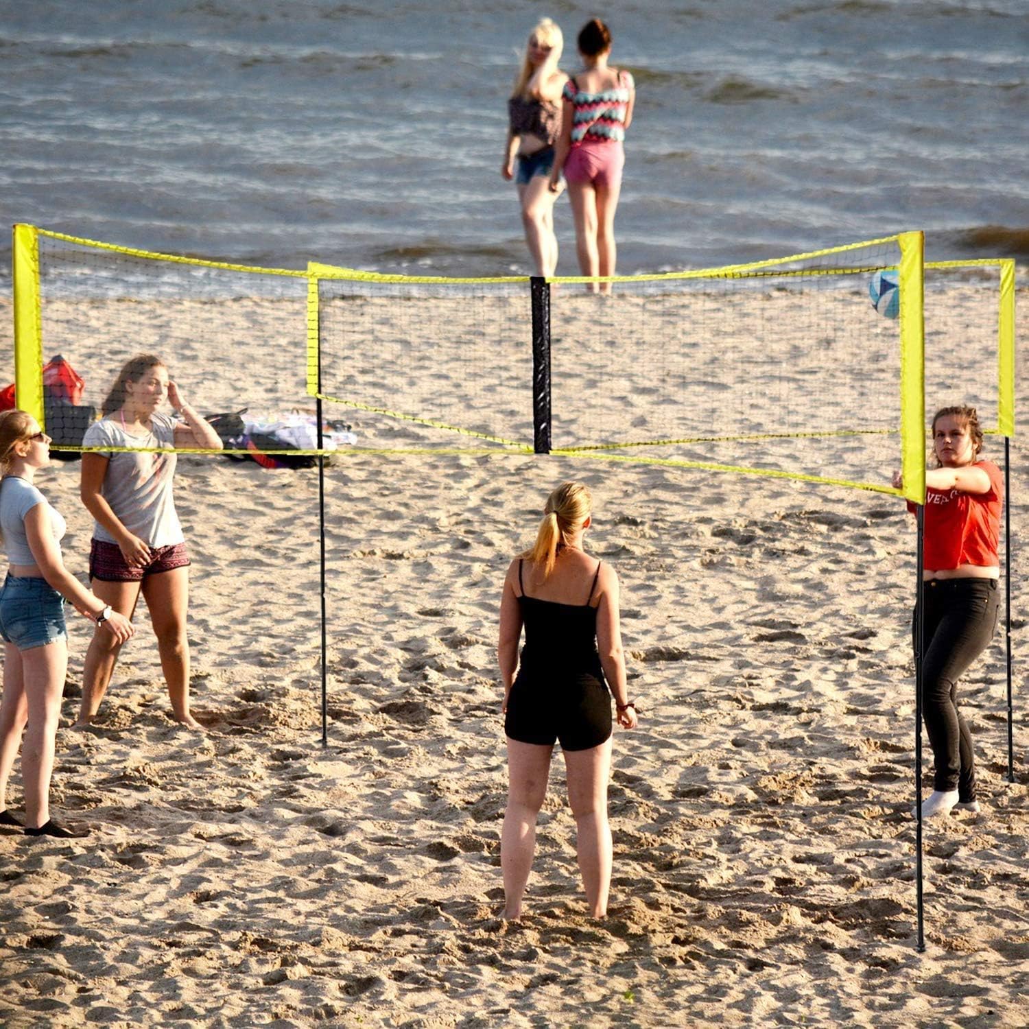 Rete da pallavolo a Quattro Lati, Rete da Beach Volley Portatile, con Supporti, per Giardini, spiagge, Piscine, Feste