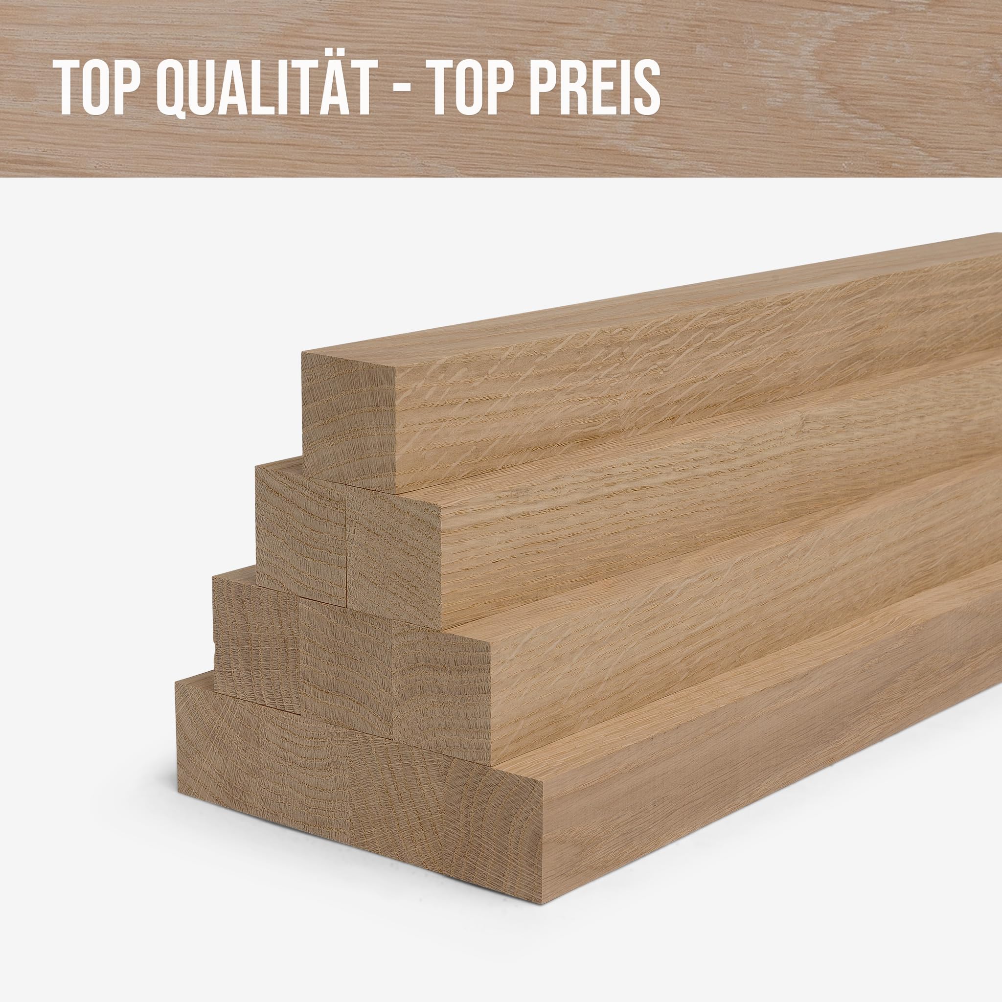 10er‑Set Holzleisten Eiche gehobelt 500 × 30 × 30 mm – Massivholzleisten naturbelassen & verleimfertig – für Möbelbau, Innenausbau & DIY