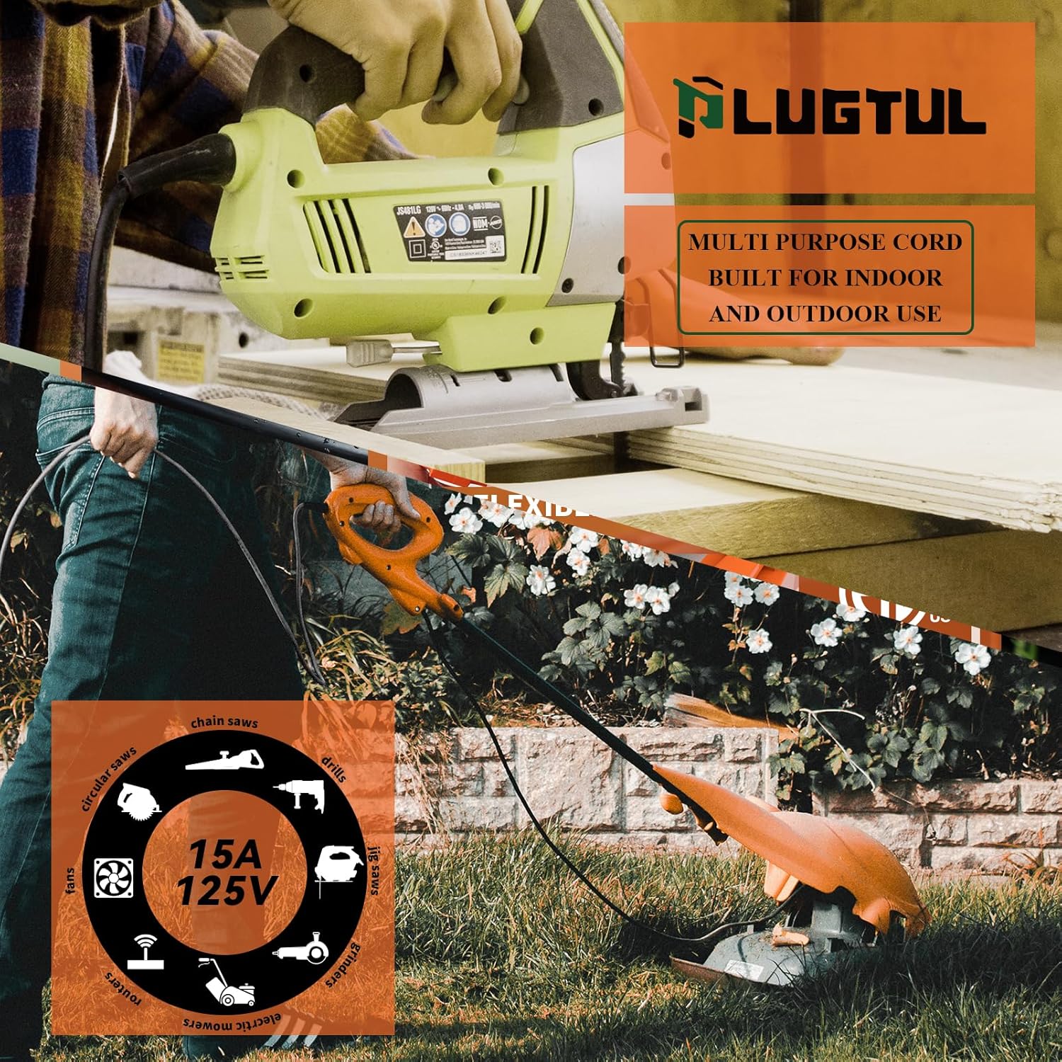 PLUGTUL Outdoor Extension Cord 100FT, 12 Gauge Extension Cord with Lighted End, Heavy Duty,15A 1875W SJTW, ETL Listed, Great for Garden and Home, Black