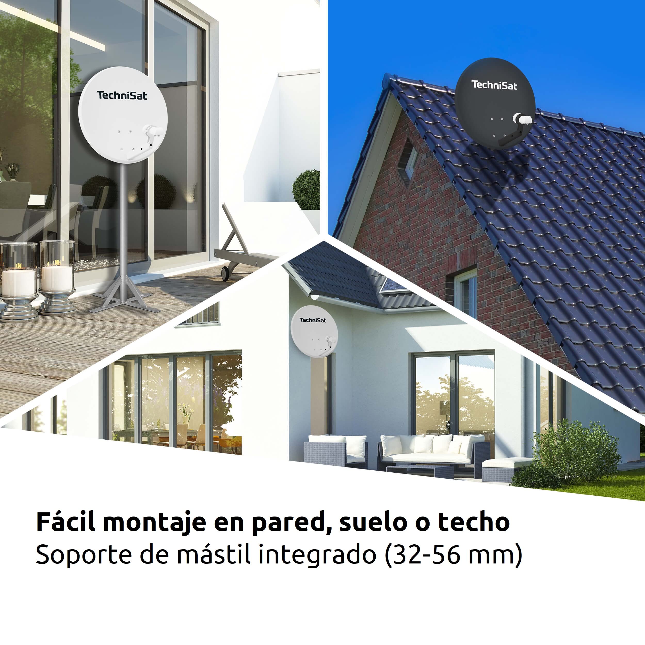 TechniSat TECHNITENNE 60 - Antena Parabólica para 2 Participantes (Sistema de Satélite Digital de 60 cm, Set Completo que Consiste en una Antena con Soporte de Montaje en Mástil y LNB Gemelo Universal