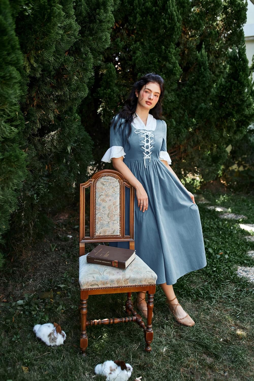 Scarlet Darkness Colonial Dress - Womens Pioneer Prairie Dress with Pockets